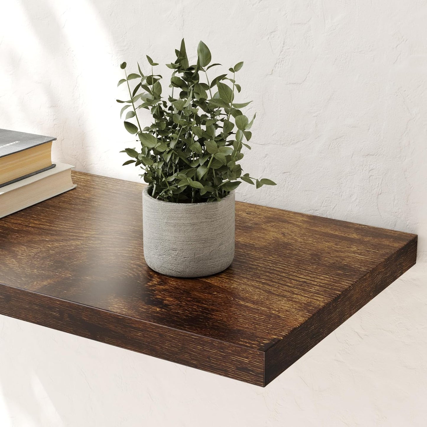 Wall Shelf Set of 2, Rustic Brown Floating Shelves 24 in W x 10 in D x 1 in H, Wooden Floating Wall Shelf with Invisible Brackets for Living Room/Bedroom/Bathroom/Kitchen Storage and Decor