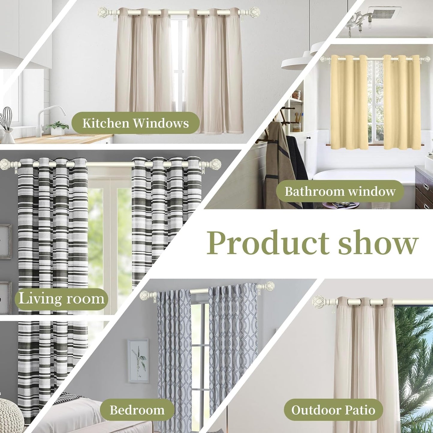 White Farmhouse Curtain Rods for Windows:36-88" Heavy Duty Adjustable Curtain Rod for Bedroom Living Room,Boho Decorative Rustic Drapery Rods with Vintage Coastal Texture Finials,Antique White