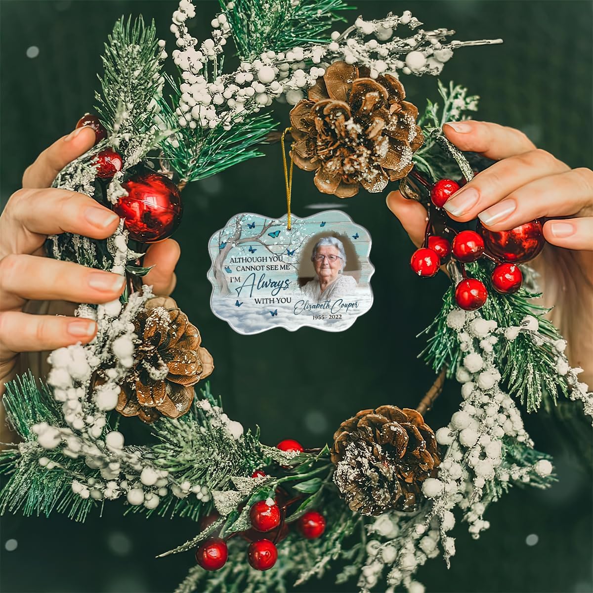 Pawfect House Custom Photo Wood Ornament, Personalized Christmas Memorial Sympathy Gifts for Loss of Grandma, Grandpa, My Dear, I'm Always with You, Christmas Memorial Gifts for Loss of Loved One