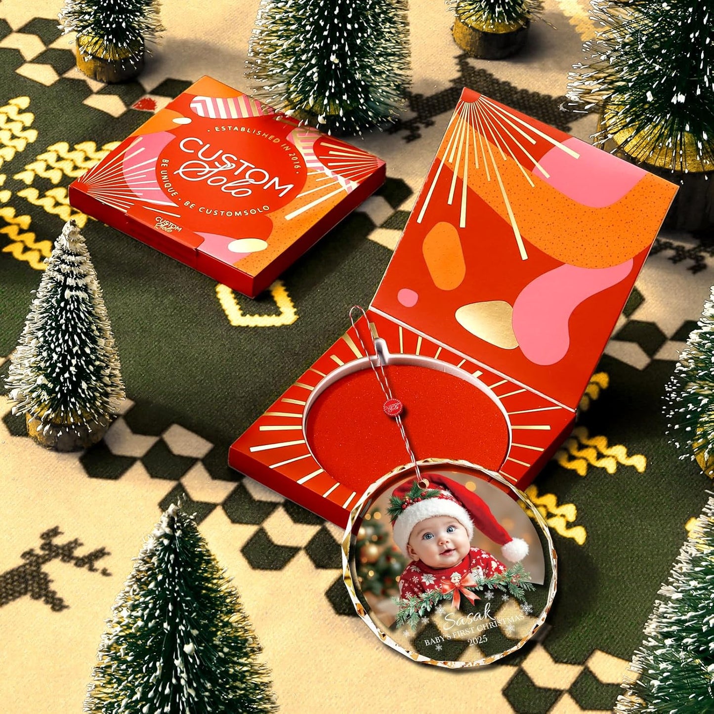 Bemaystar Personalized Babys First Christmas Ornament 2025 Girl Boy - 1st Christmas Ornament 2025 with Photo Text, Personalized Christmas Ornaments for Baby, Xmas Gifts, Newborn Gifts for New Mom Dad