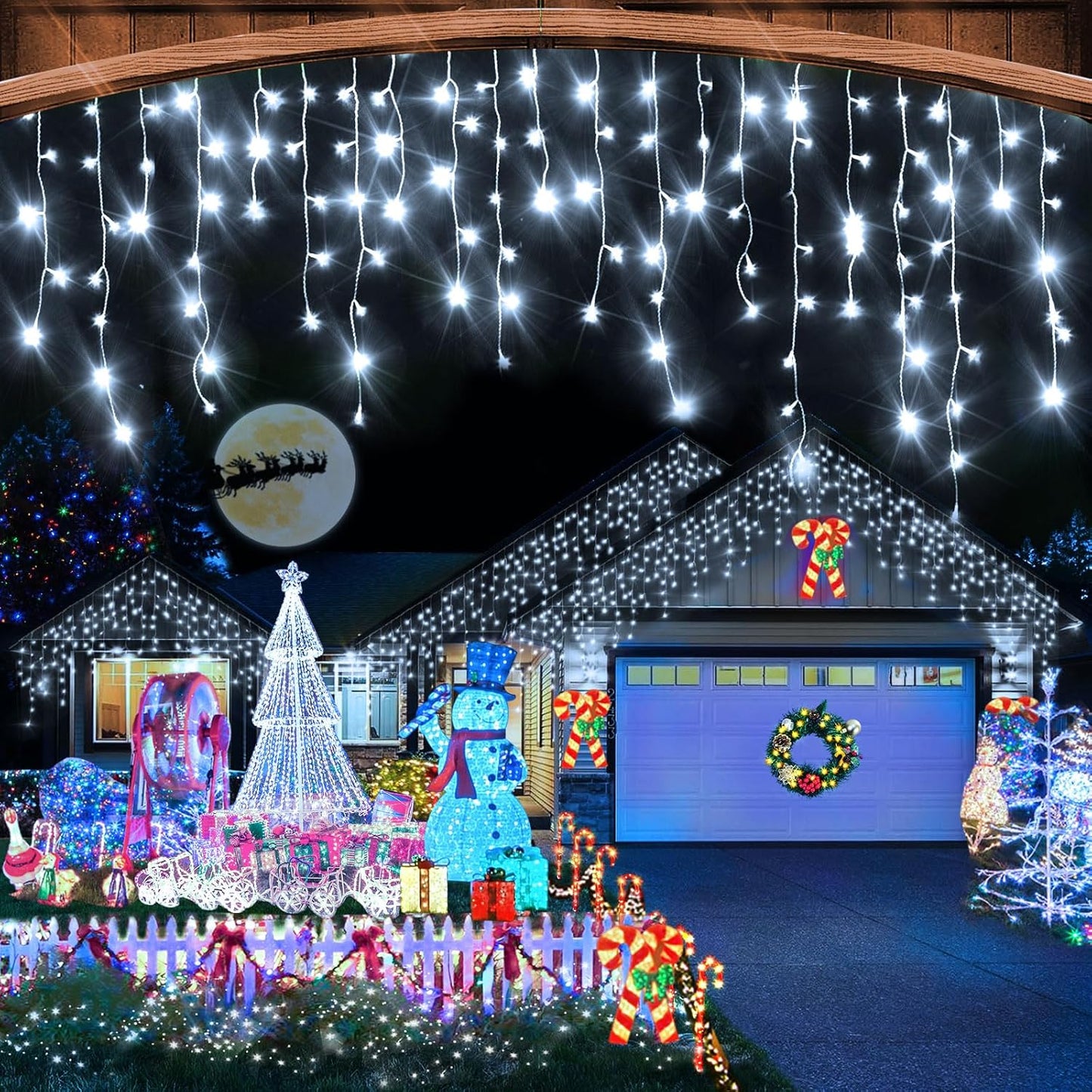 Christmas Lights Outdoor, 164FT 1600 LED Ice Lights for Outside with 320 Drops, 8 Modes Timer Memory Function, IP44 Waterproof Ice String Lights for Christmas Party Eaves Yard Decor (Cool White)