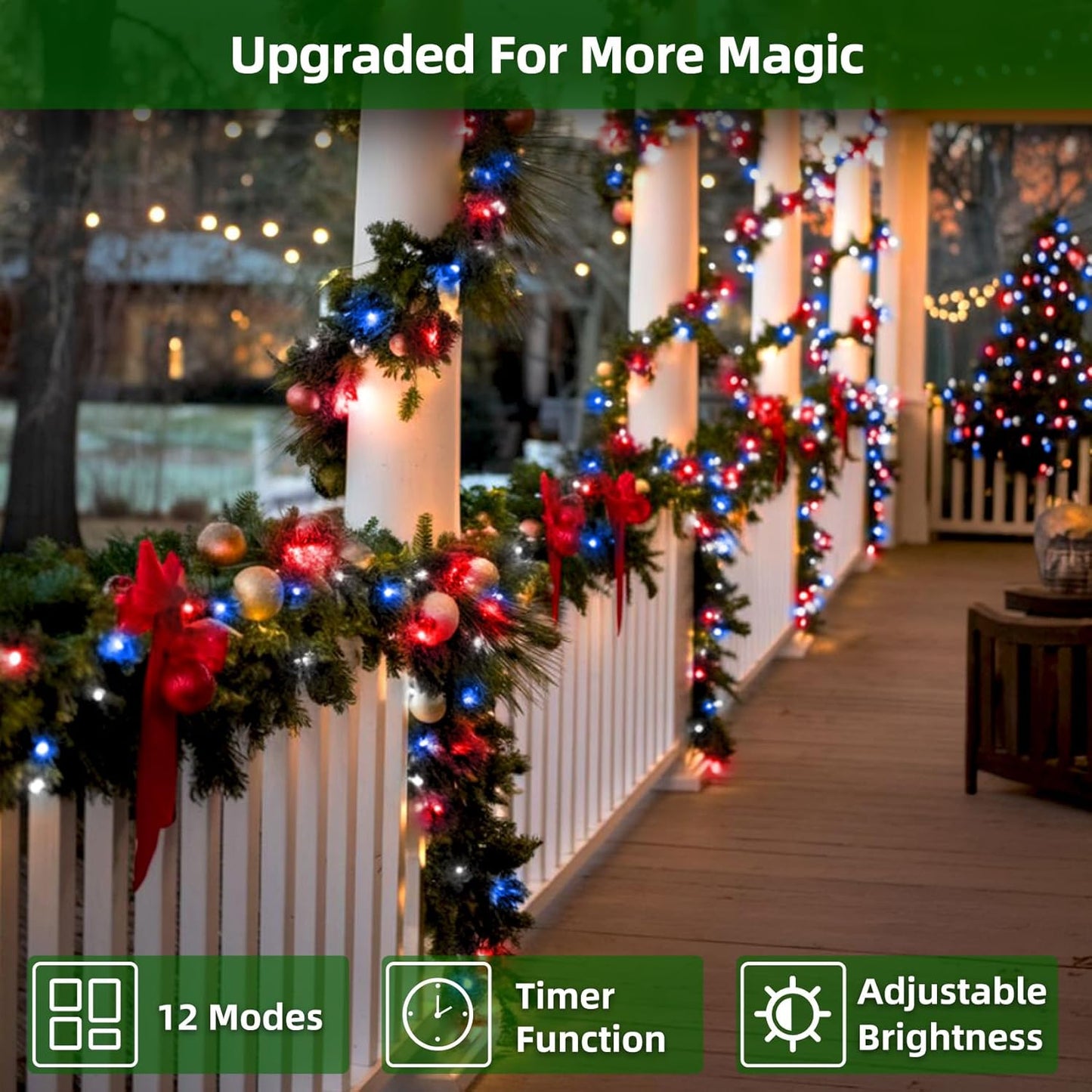750 LED 240FT Christmas Lights Outdoor,12 Lighting Modes Christmas String Lights with Timer, Dimmable Plug in Red White and Blue LED StringLights Waterproof for Yard Tree Wedding Party Holiday