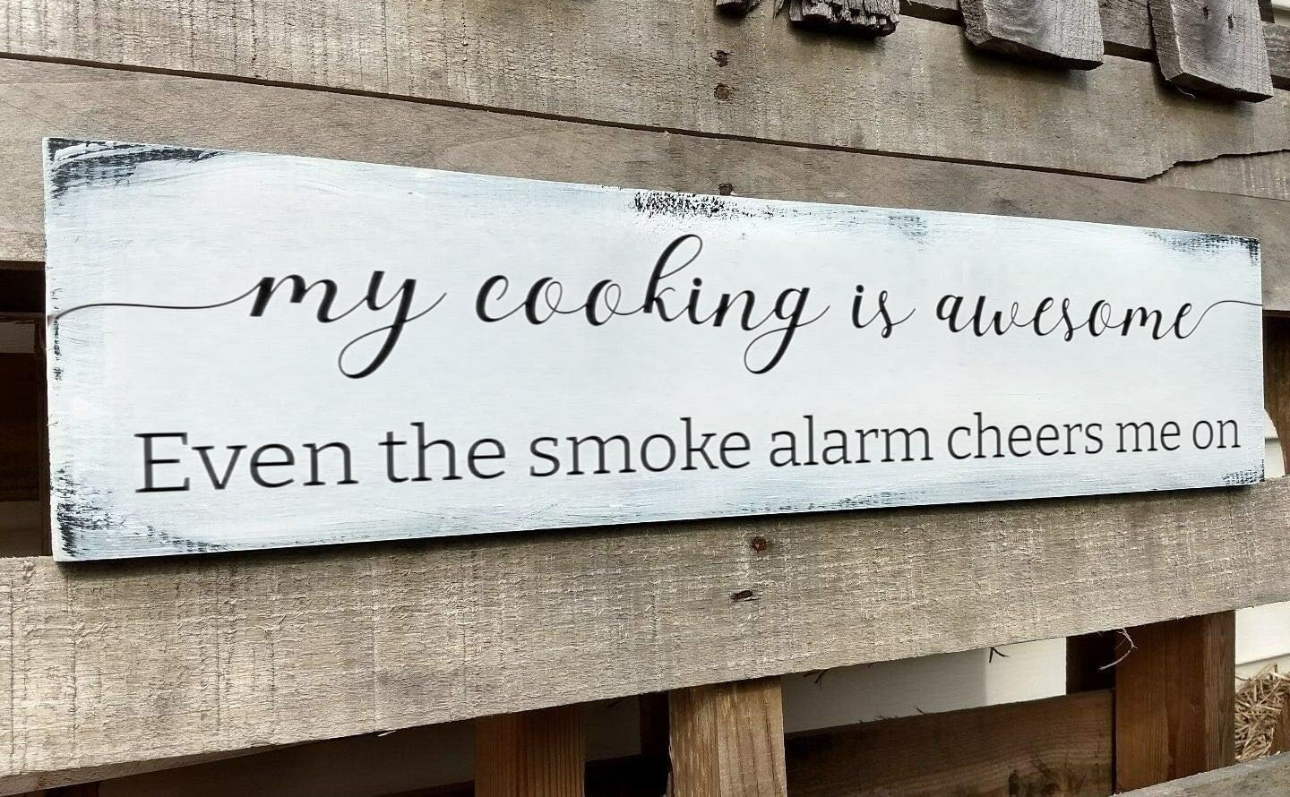 Funny Kitchen Sign, My Cooking is So Awesome, Farmhouse Kitchen Wall Decor,Rustic Quote Wooden Plaque Hanging for Housewarming (Cooking) 6x16 Inch