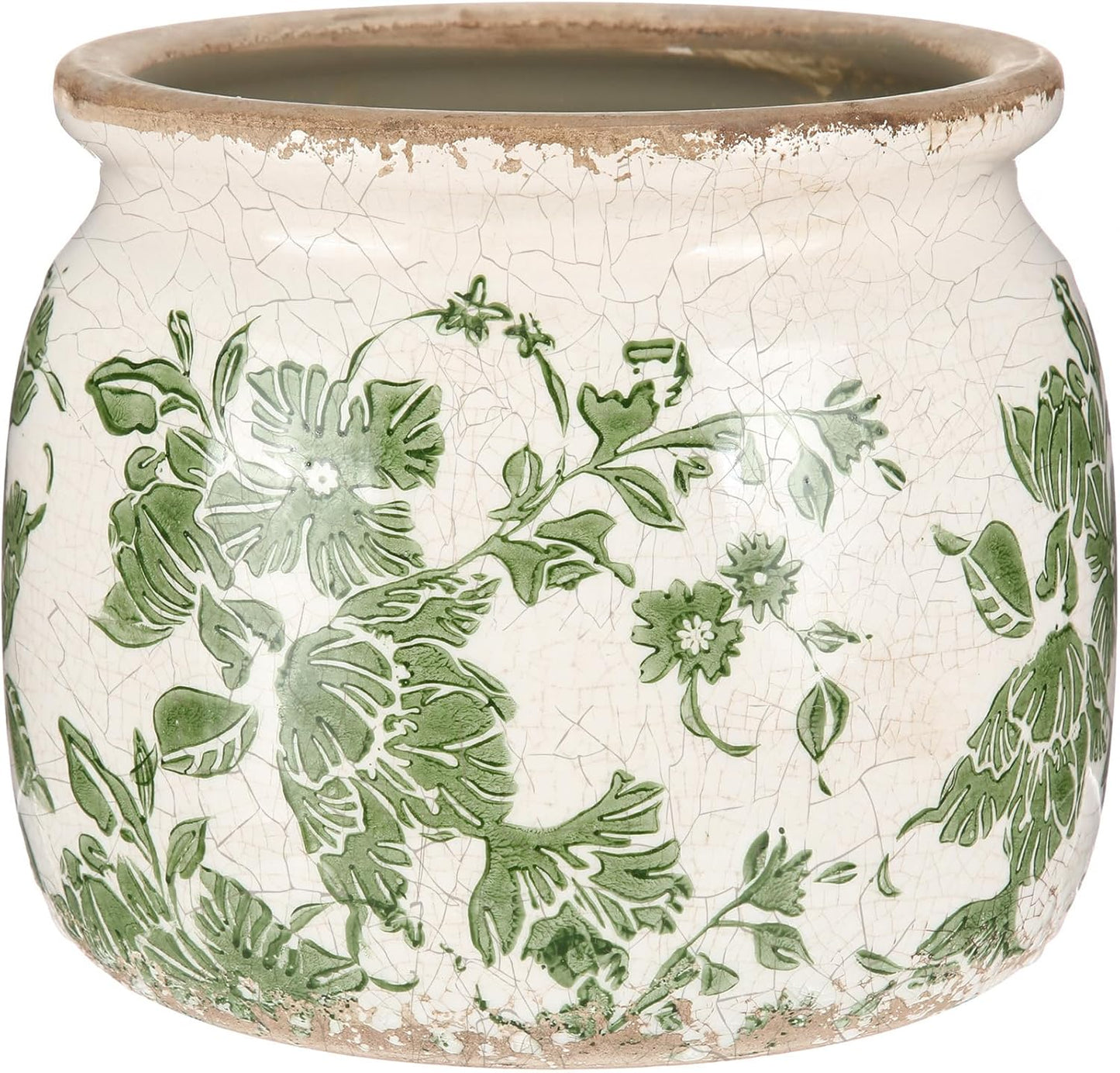 Vintage Planter Large Ceramic Plants Pot Beige Green Vintage Floral Ice Crack Cottage Scroll Vase Flower Vase Pot Indoor Plants Home Kitchen Decor Farmhouse Antique Decorative Gifts