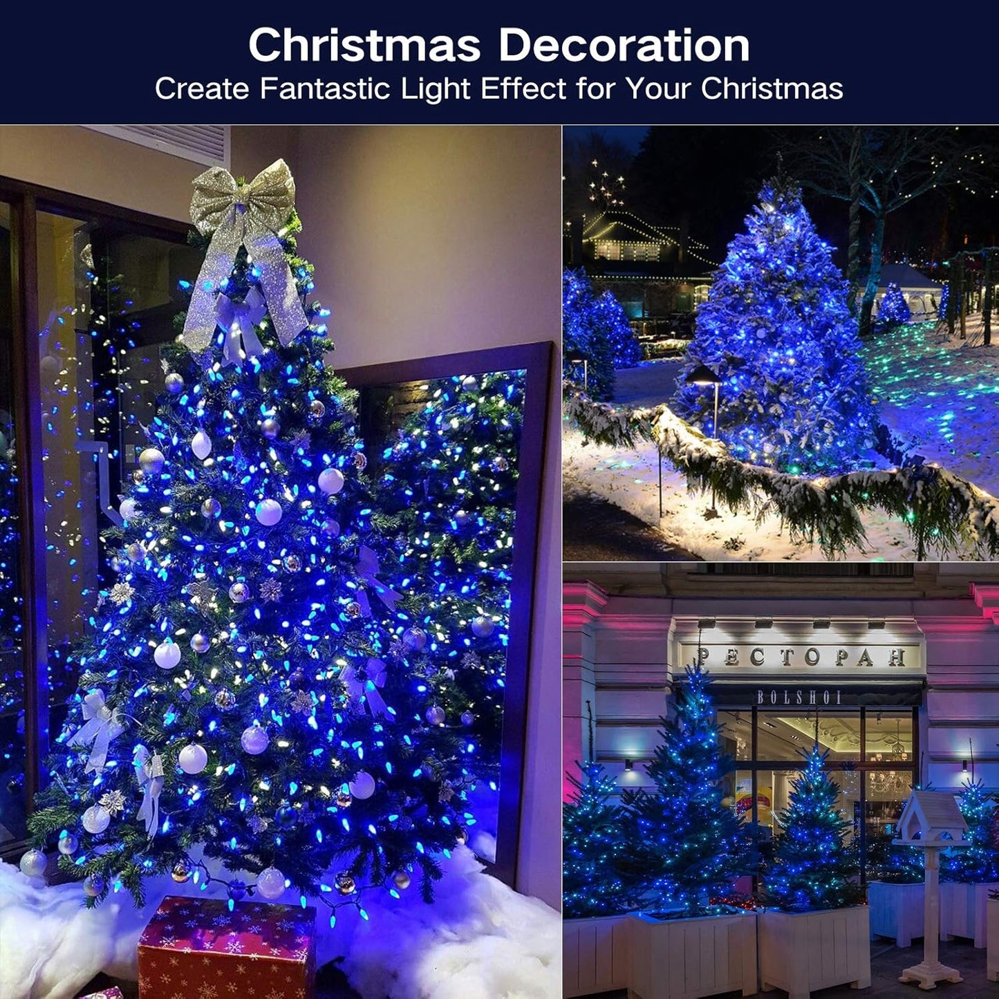 BrizLabs Blue Christmas Lights, 69.6ft 300 Count Blue String Lights Connectable, 120V UL Certified Incandescent Xmas Lights Green Cord, Outdoor Mini String Lights for Indoor Party Garden Patio Decor