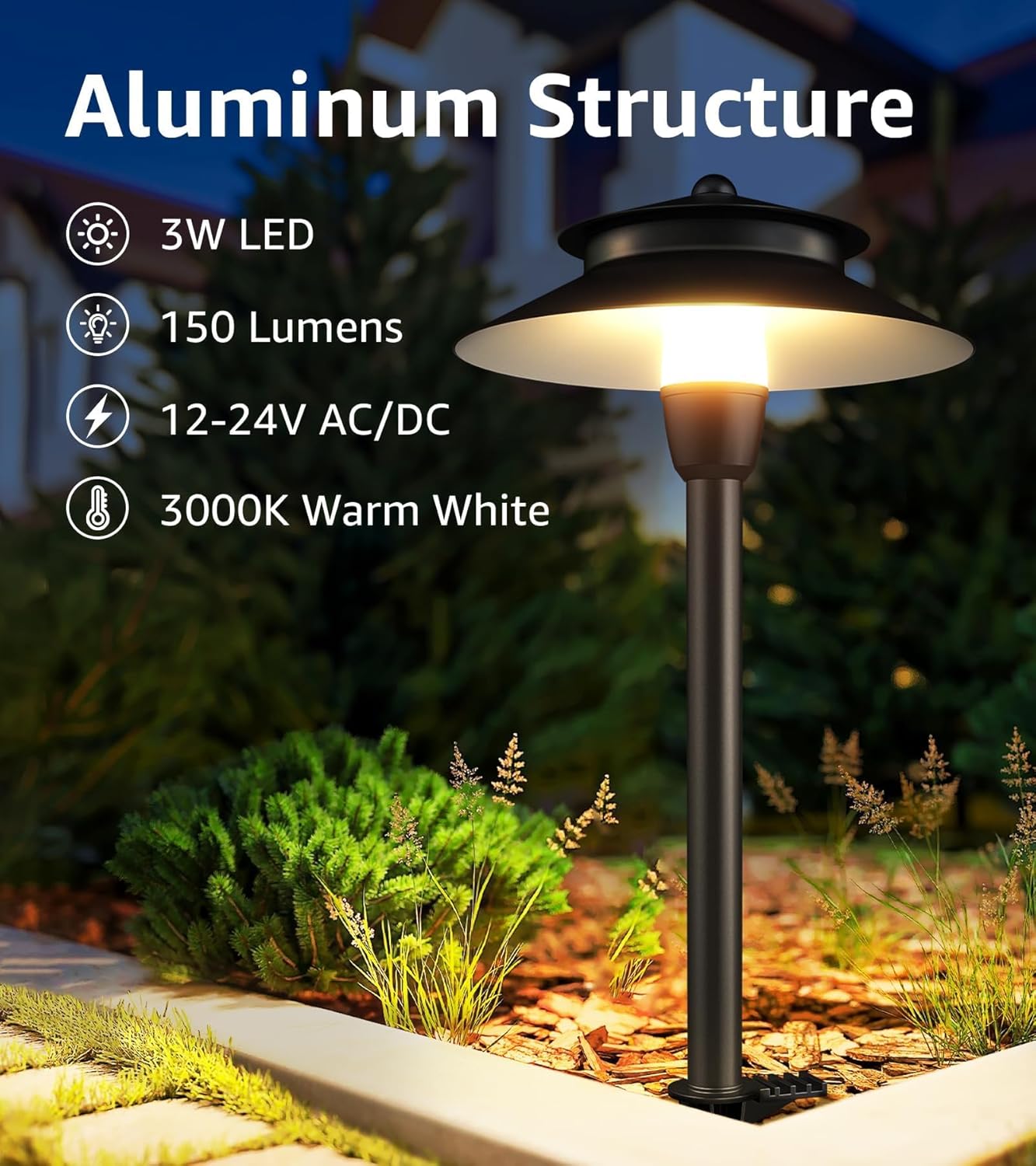 SUNVIE 3W Low Voltage Pathway Lights Wired Landscape Path Lights Outdoor Low Voltage Landscape Lighting 3000k Waterproof LED Landscape Lights with Connector for Garden Walkway, 4 Pack