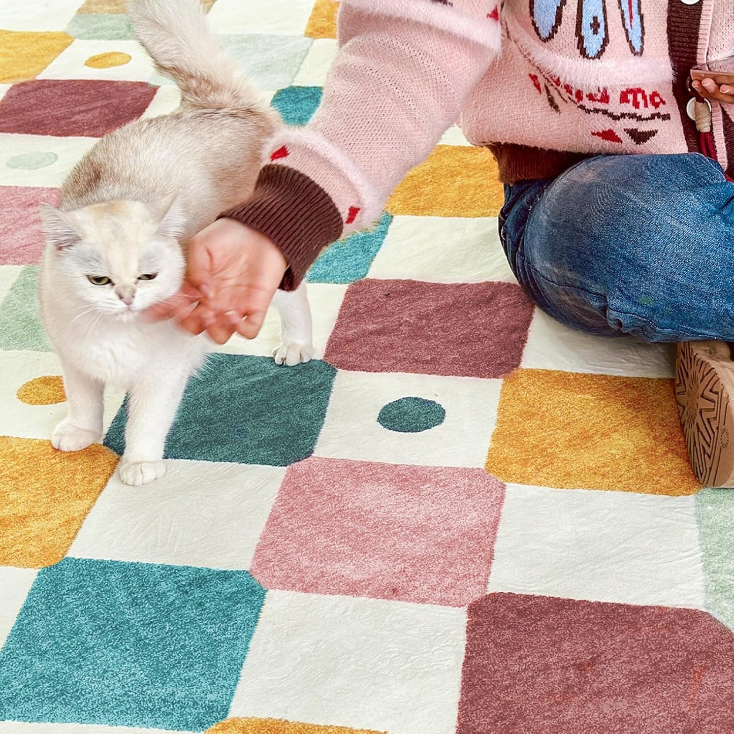 jinchan Area Rug 3x5 Kids Washable Indoor Floor Cover Non-Slip Modern Soft Rug Elementary School Classroom Colorful Diamond Carpet for Nursery Playroom Daycare Bedroom Living Room Confetti on Cream