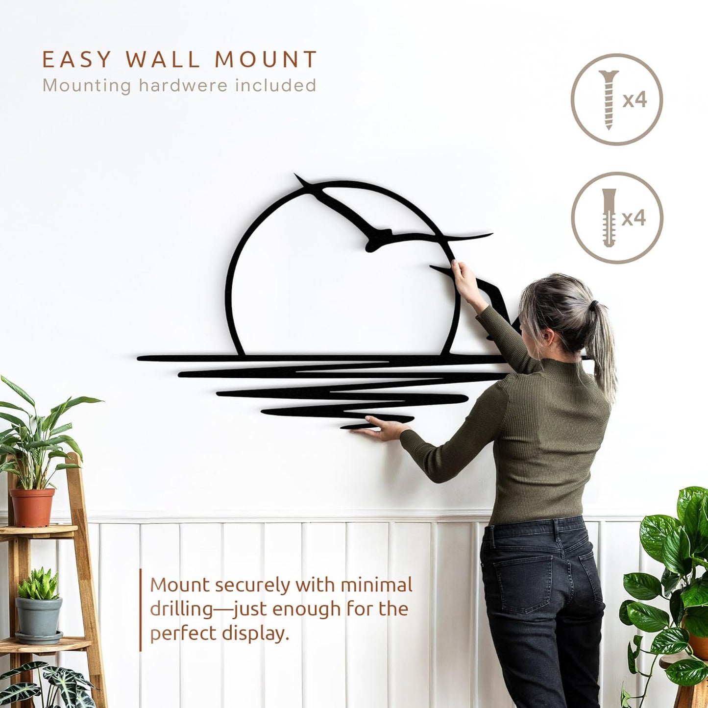 Wita Home Sunset with Seagulls Metal Wall Mounted Art, Handcrafted Metal Home Decor with Static Powder Coating, Eye-Catching Addition to Living Room Decor, Modern Beach Decor for Indoor and Outdoor Spaces, Perfect Housewarming Gift (48 x 24 inches)