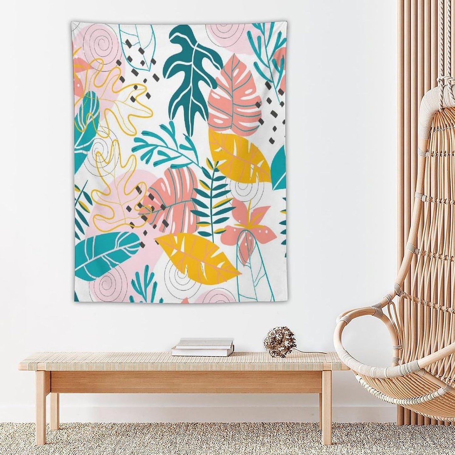 ICMOLYYENLO Tropical Green Leaves Tapestry, Exotic Leaves Beautiful Bedroom Wall Hanging, Floral Poster Blanket for Bedroom Living Room Dormitory Apartment 60x60 Inch