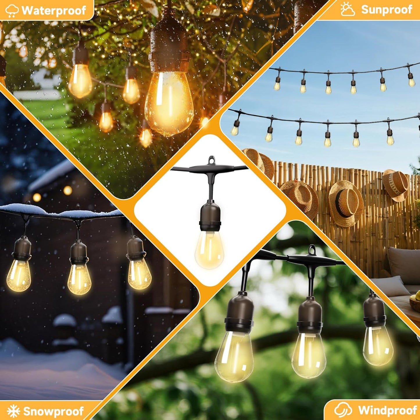 Outdoor Safety String Lights 100FT - 24V 20W Commercial Grade Low Voltage Strand with 40 S14 Shatterproof Bulbs for Tree Garden Yard Cafe Bistro | Warm Yellow 3500K | IP65 Waterproof | UL Listed