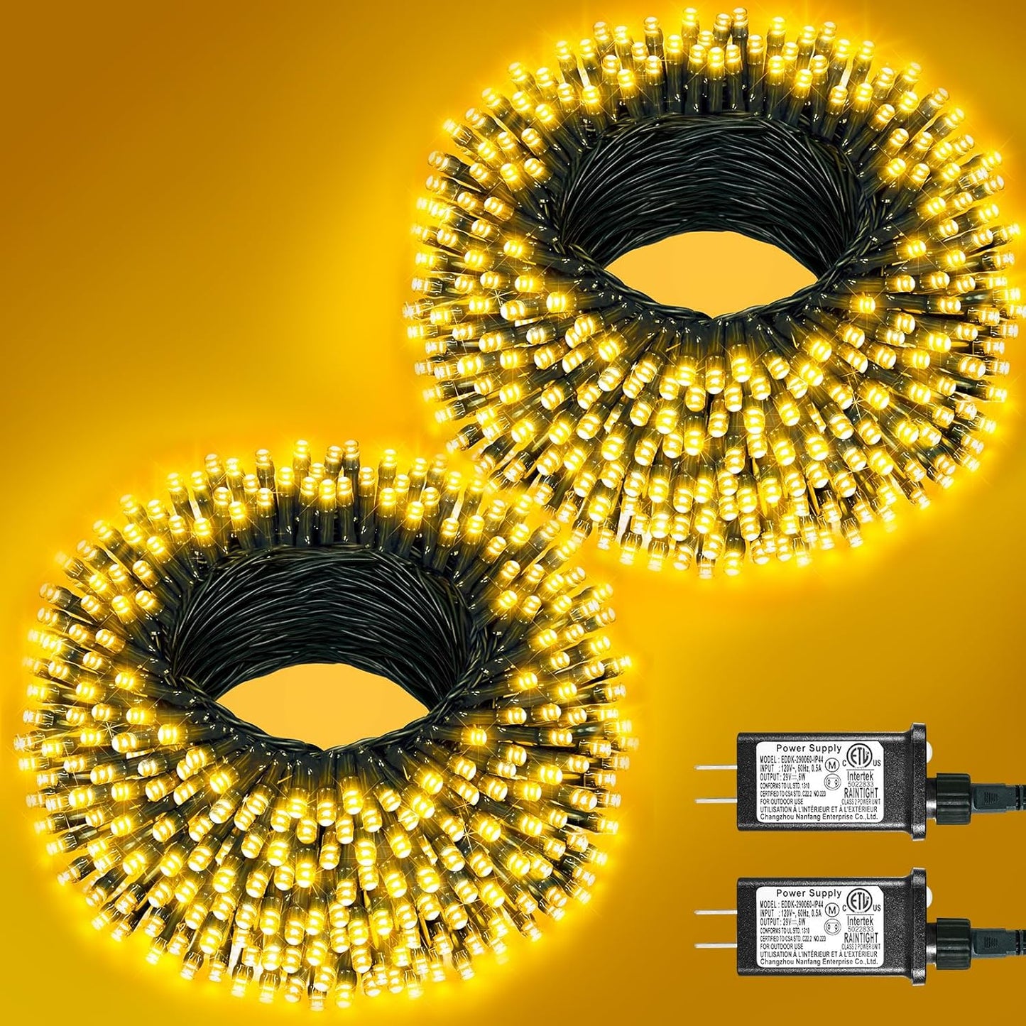 2 Pack Christmas Lights Outdoor, Total 200FT 600LED Christmas Tree Lights with 8 Modes Waterproof, Warm White String Twinkle Lights Green Wire for Indoor Patio Garden Xmas Holiday Decorations