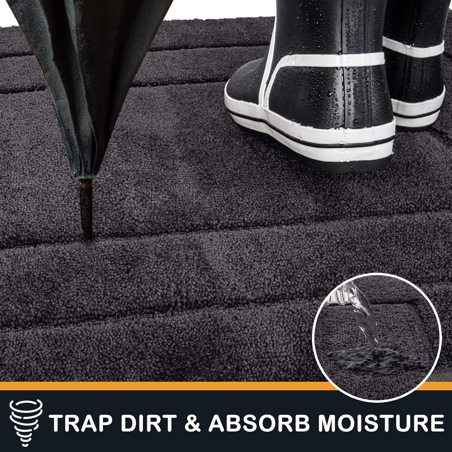 PURRUGS Dirt Trapping Door Mat 24" x 35.5", Non-Slip/Skid Machine Washable Entryway Rug, Dog Doormat, Super Absorbent Welcome Mat for Muddy Wet Shoes and Paws, Charcoal