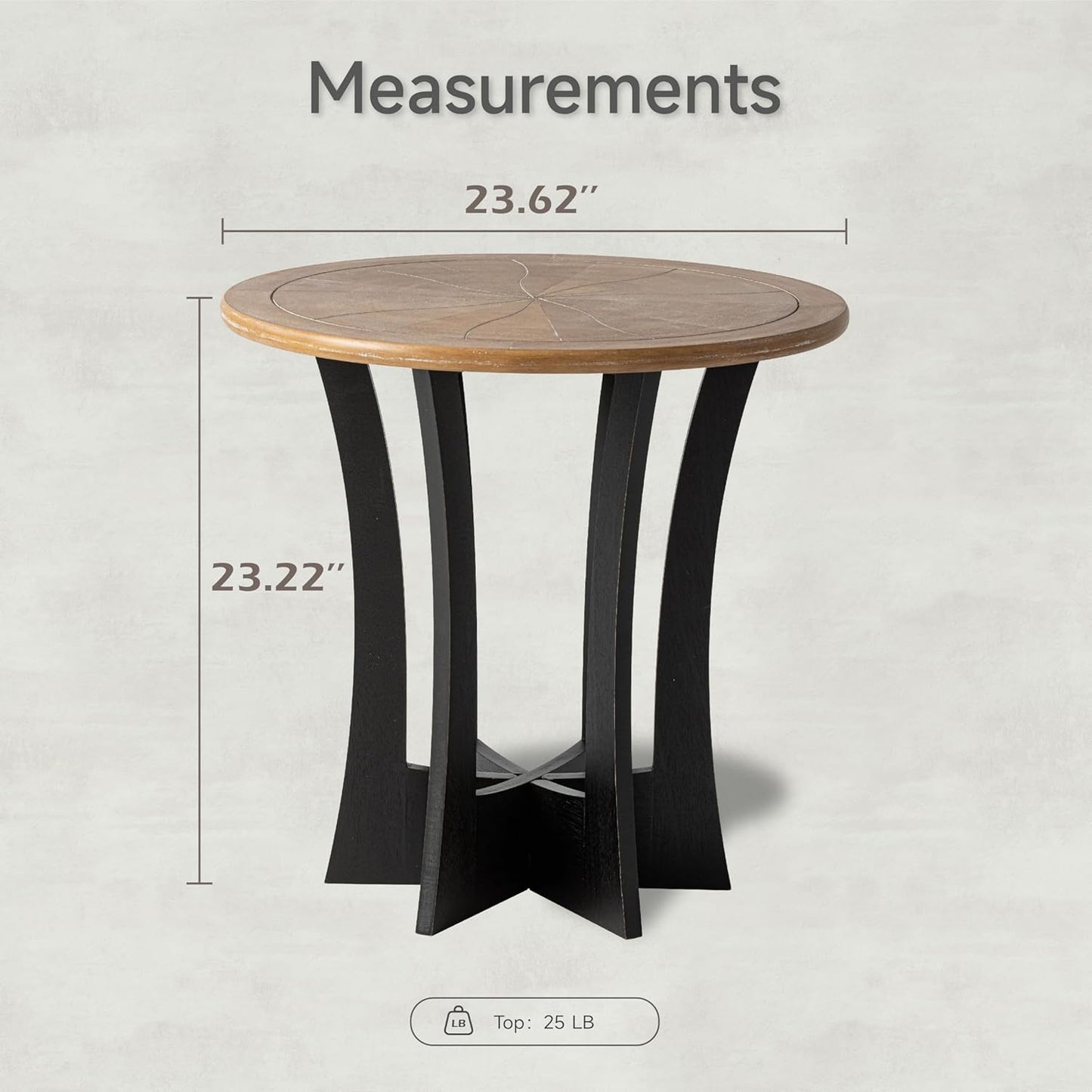 Farmhouse Round End Table with Criss-Cross Wood Legs, Rustic French Country Side Table for Dinning or Living Room, Modern, Black, Natural Wood