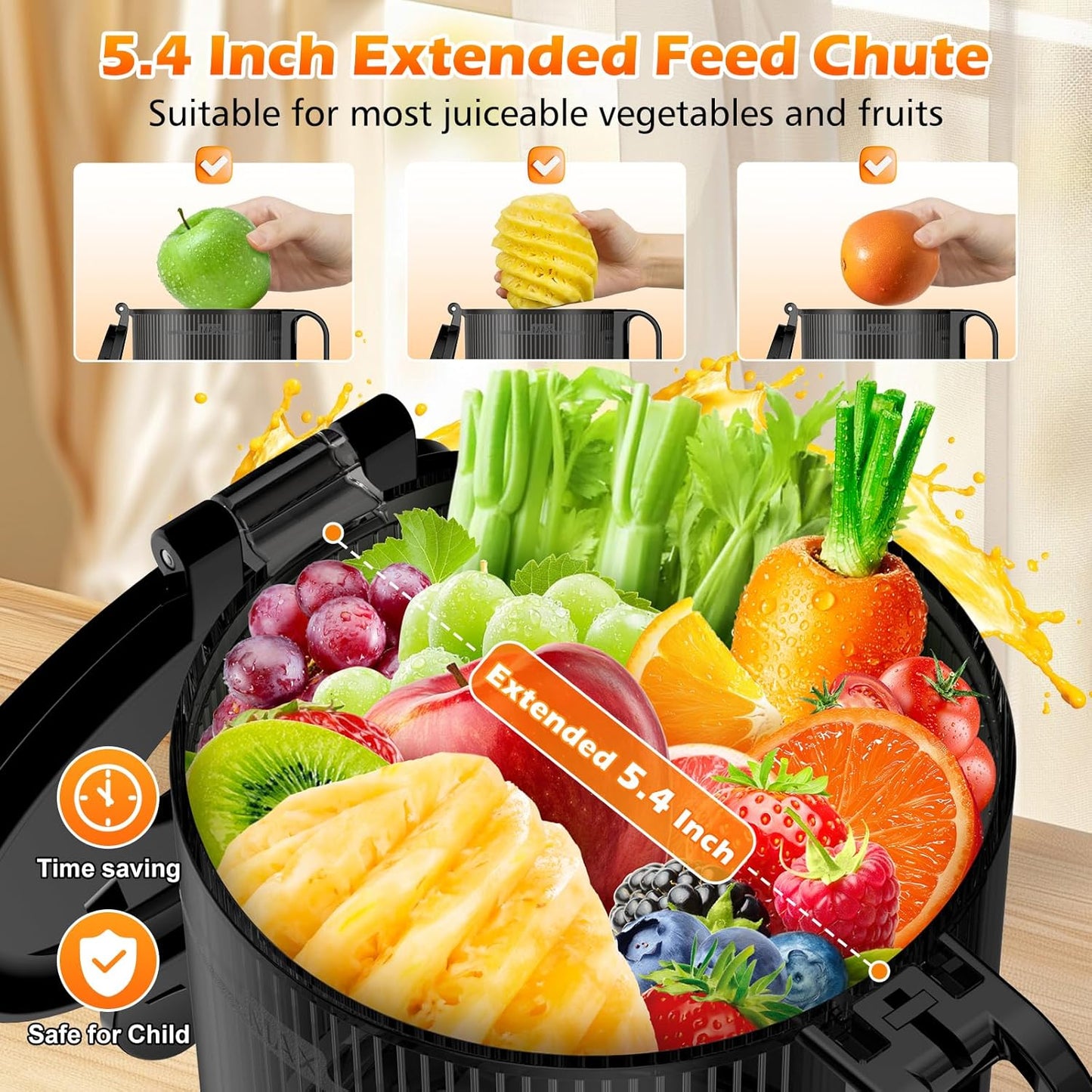 Juicer Machines with 5.4" Large Feed Chute, 400W Cold Press Juicer for Whole Vegetables and Fruits, Slow Masticating juicer Easy to Clean Juice Extractor Machine High Juice Yield(Titanium Gray)