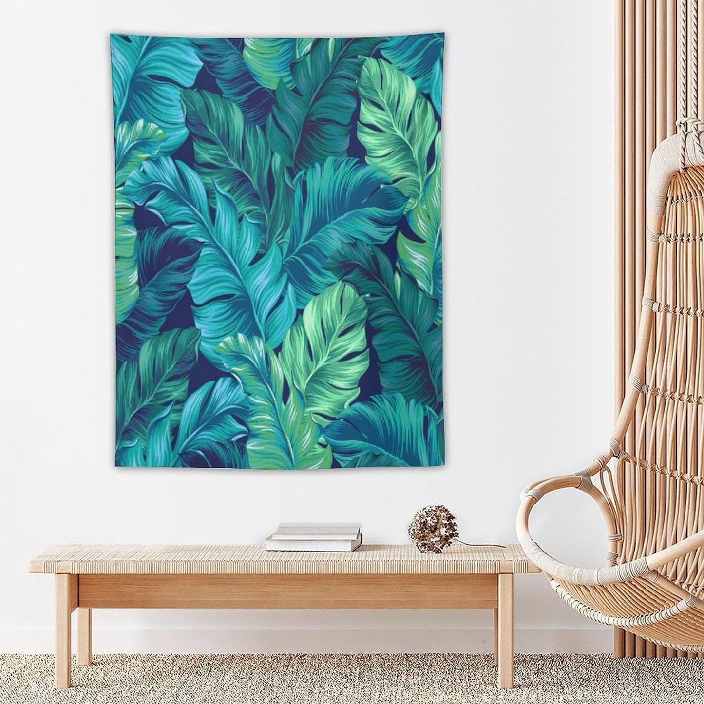 ICMOLYYENLO Tropical Green Plant Tapestry, Green Palm Leaves Natural Landscape Print Wall Tapestry for Bedroom Living Room Dormitory 30x40 Inch