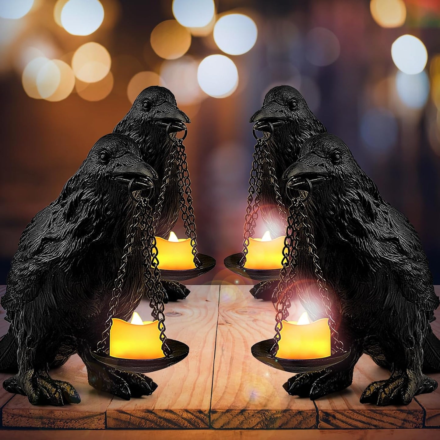 Raven Gothic Home Decor Fake Crow Light Holder Raven Lamp Tealight Candle Holder Resin Raven Statue 4PCS