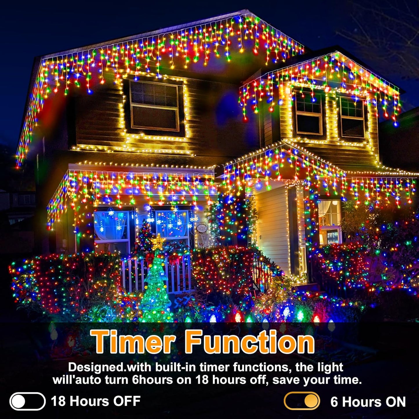 Christmas Lights Outdoor, 49FT 480 LED Ice Lights for Outside, 90 Drops Ice String Lights with 8 Modes, Waterproof Timer & Memory for Outside Decor, Yard, Garden, Eaves, Patio, Party (Multicolor)