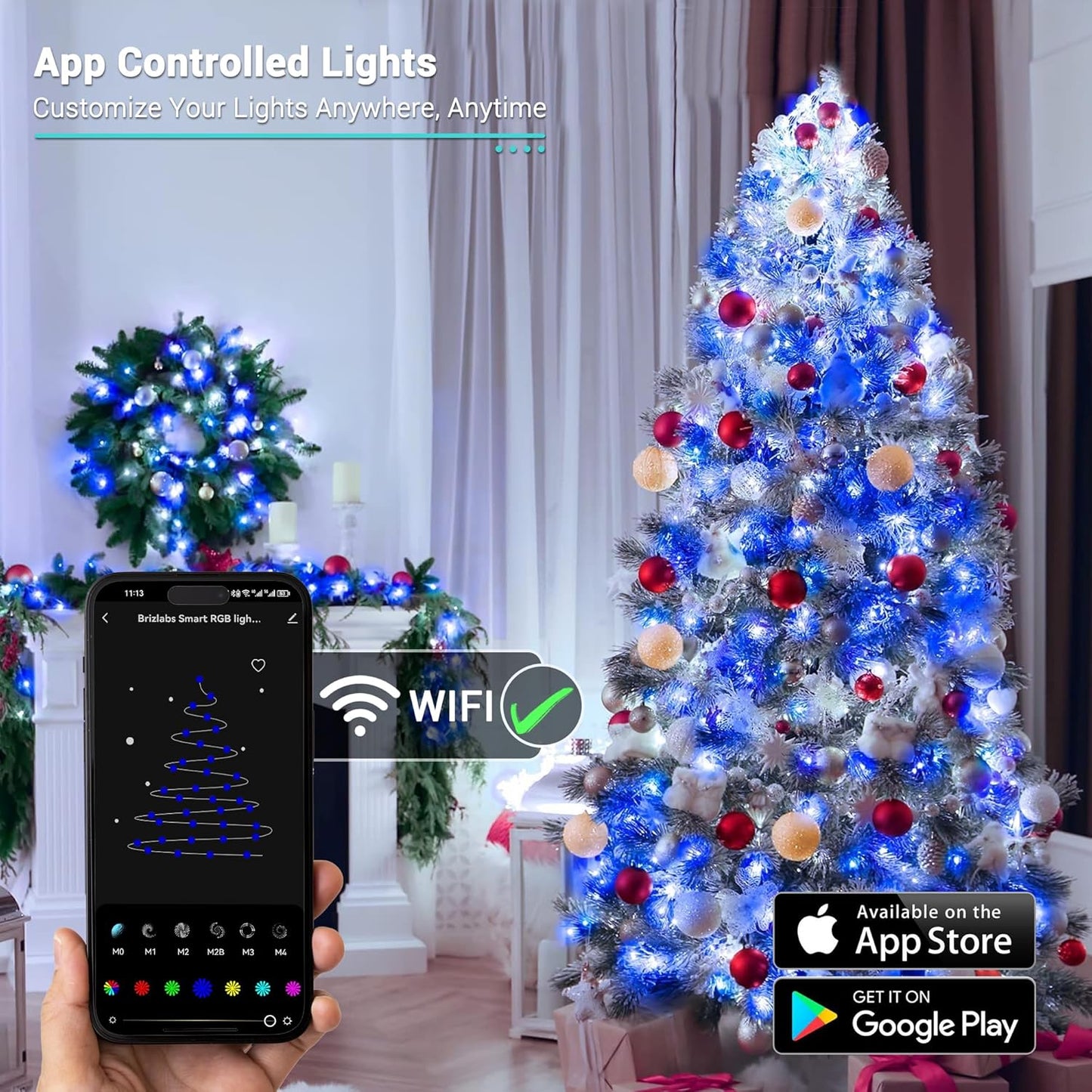 Brizled Smart Christmas Lights, 65ft 198 LED Color Changing Mini Lights, WiFi APP Controlled Xmas Tree Light, Dimmable Christmas Light Work with Alexa Google Home for Indoor Outdoor Year-Round Decor