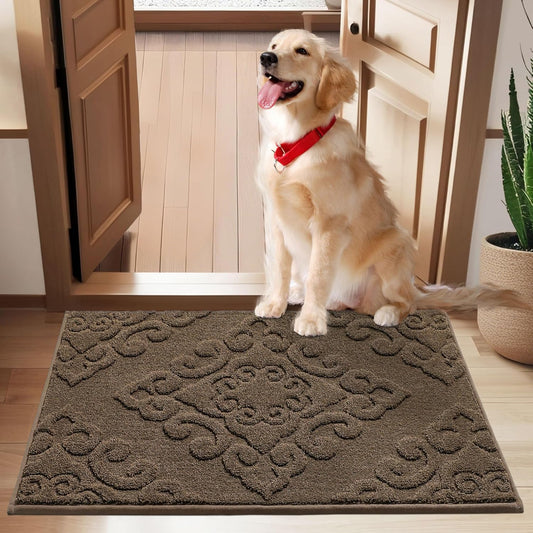 COSY HOMEER-Door-Mat-Non-Slip-Entryway-Rug 24”x36” Absorbent Welcome Mats Washable Dirt Trapper Door Mat Entrance Floor Mats for Front Back Doormats and Wet Shoes,Brown