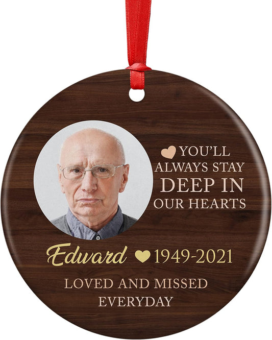 Loved & Missed, Memorial Christmas Ornament Personalized with Photo, Name & Date - Upload Photo & Picture - 7 Designs, Memorial Ornaments Loss of Loved Ones – D3