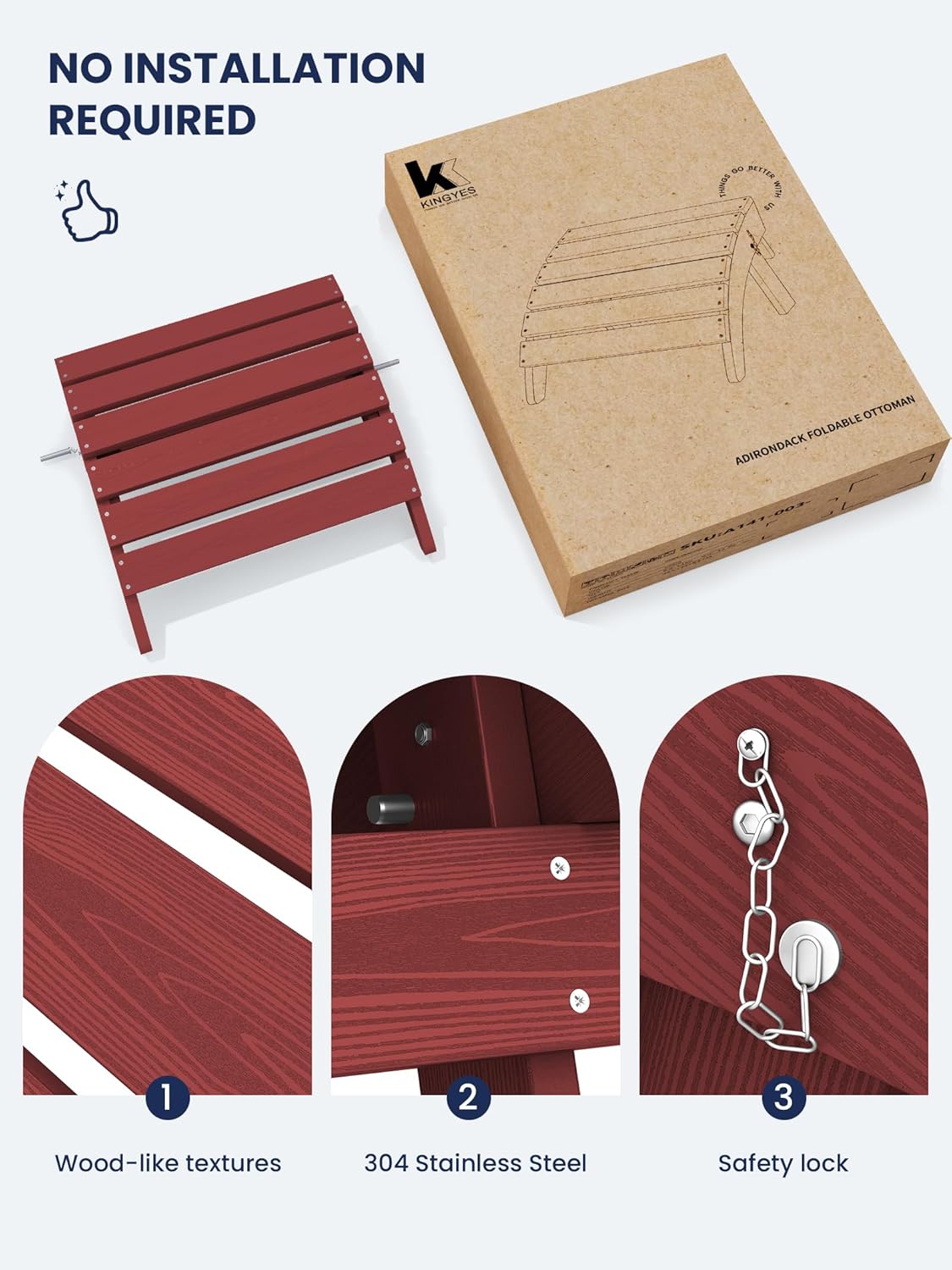 KINGYES Folding Adirondack Ottoman for Adirondack Chair, Red