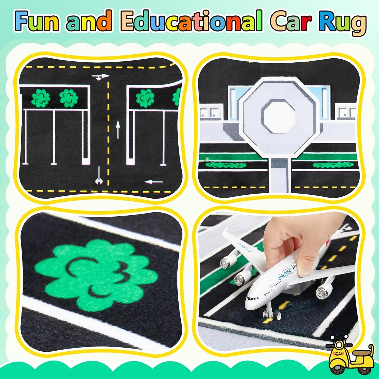 Kids Rug, Road Carpet for Kids with Combined City Road Traffic System, Car Rug and Airport Play Mat, 3x5 Ft Children’s Play Rugs for Playroom, Children’s City Traffic Map Fun Car Mat,Non-Slip