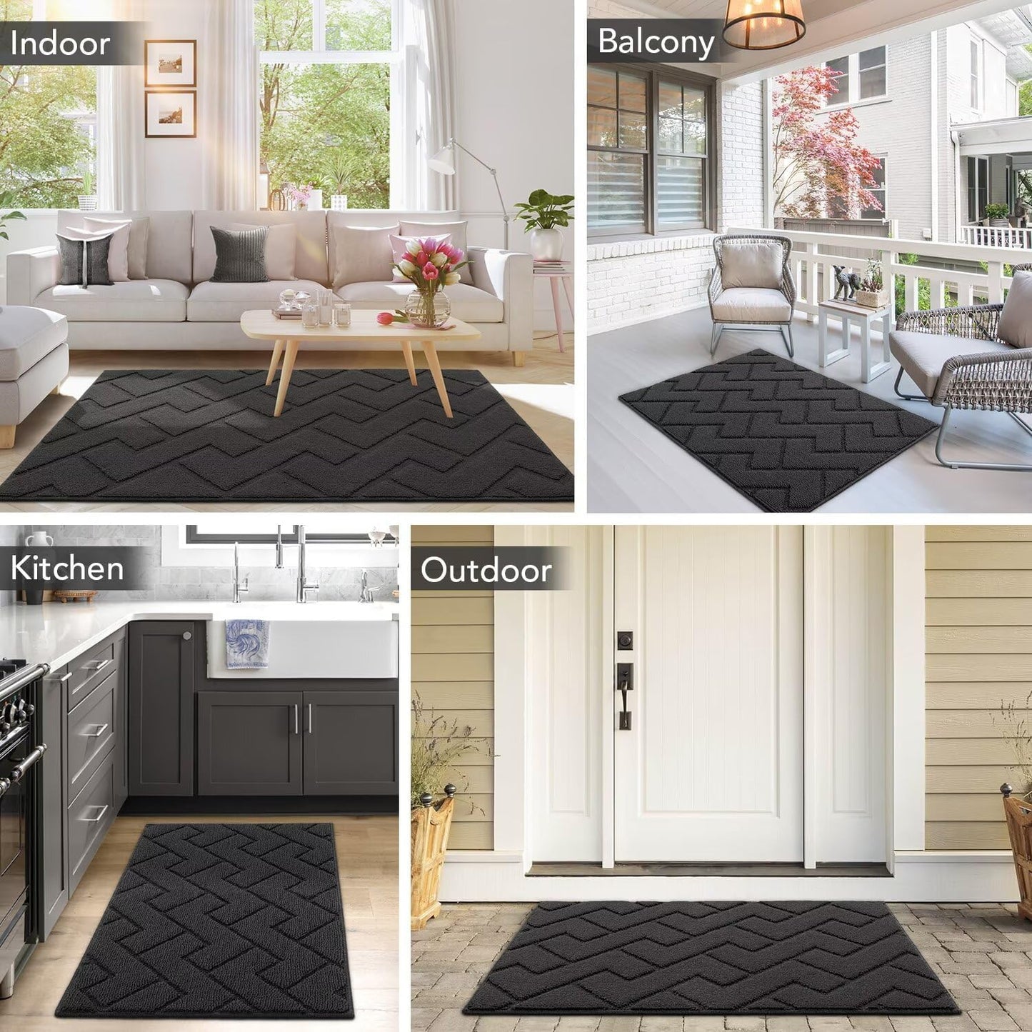 hicorfe Indoor Doormat,Front Back Door Mat Rubber Backing Non Slip Door Mats 20"x48" Absorbent Resist Dirt Entrance Doormat Inside Floor Mats for Entryway Washable Low-Profile(Charcoal)