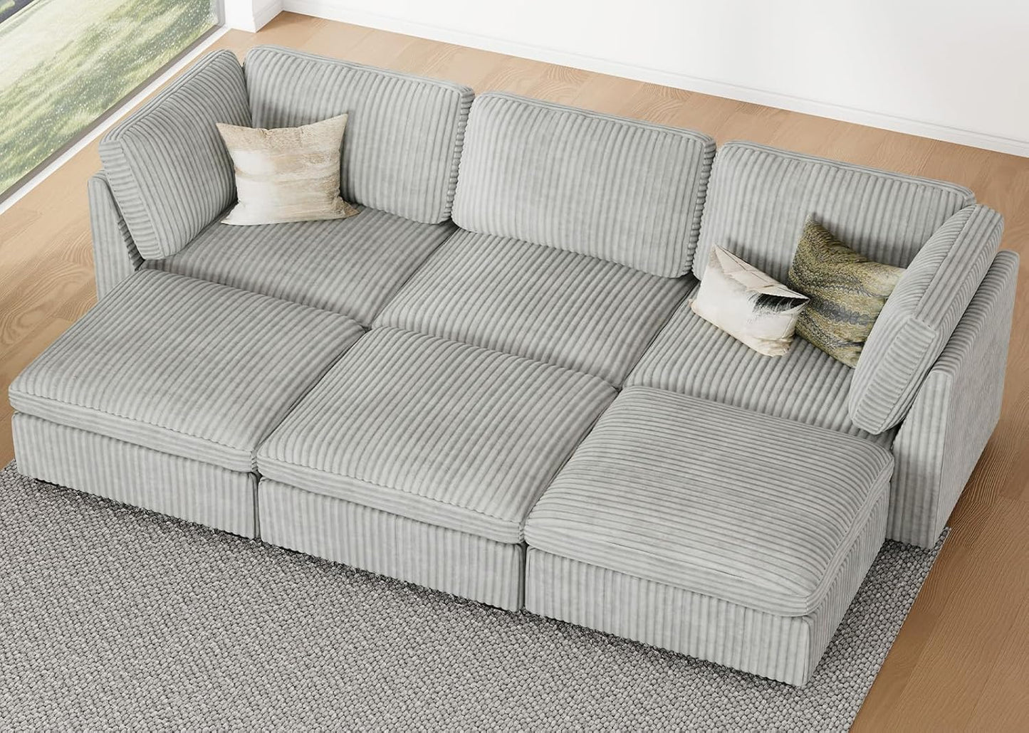 Belffin Modular Sectional Sofa with Sleeper Sofa, Oversized Cloud Couch with Extra Deep Seat, Upholstered 6 Seat Sectional Couches for Living Room, Plush Corduroy Light Grey