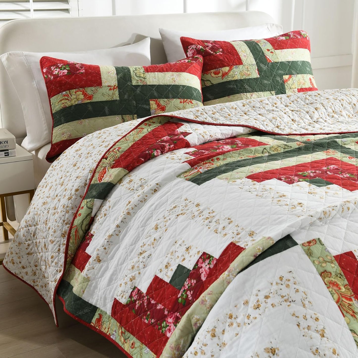 Secgo Handmade Quilted 100% Cotton King Comforter Set for Bed - 100% Cotton Quilts King Size, Black Bedspreads (96 * 108 Inch) with 2 Pillow Shams, Patchwork Reversible Lightweight Bedding