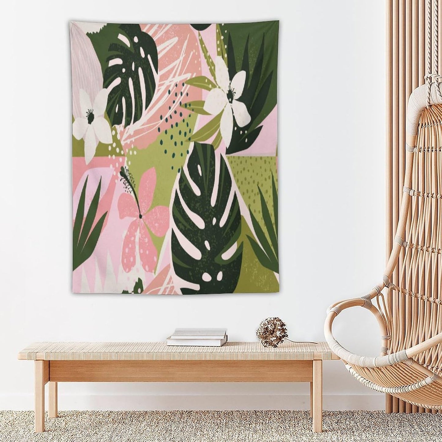 ICMOLYYENLO Tropical Green Plant Tapestry, Green Palm Leaves Natural Landscape Print Wall Tapestry for Bedroom Living Room Dormitory 60x60 Inch