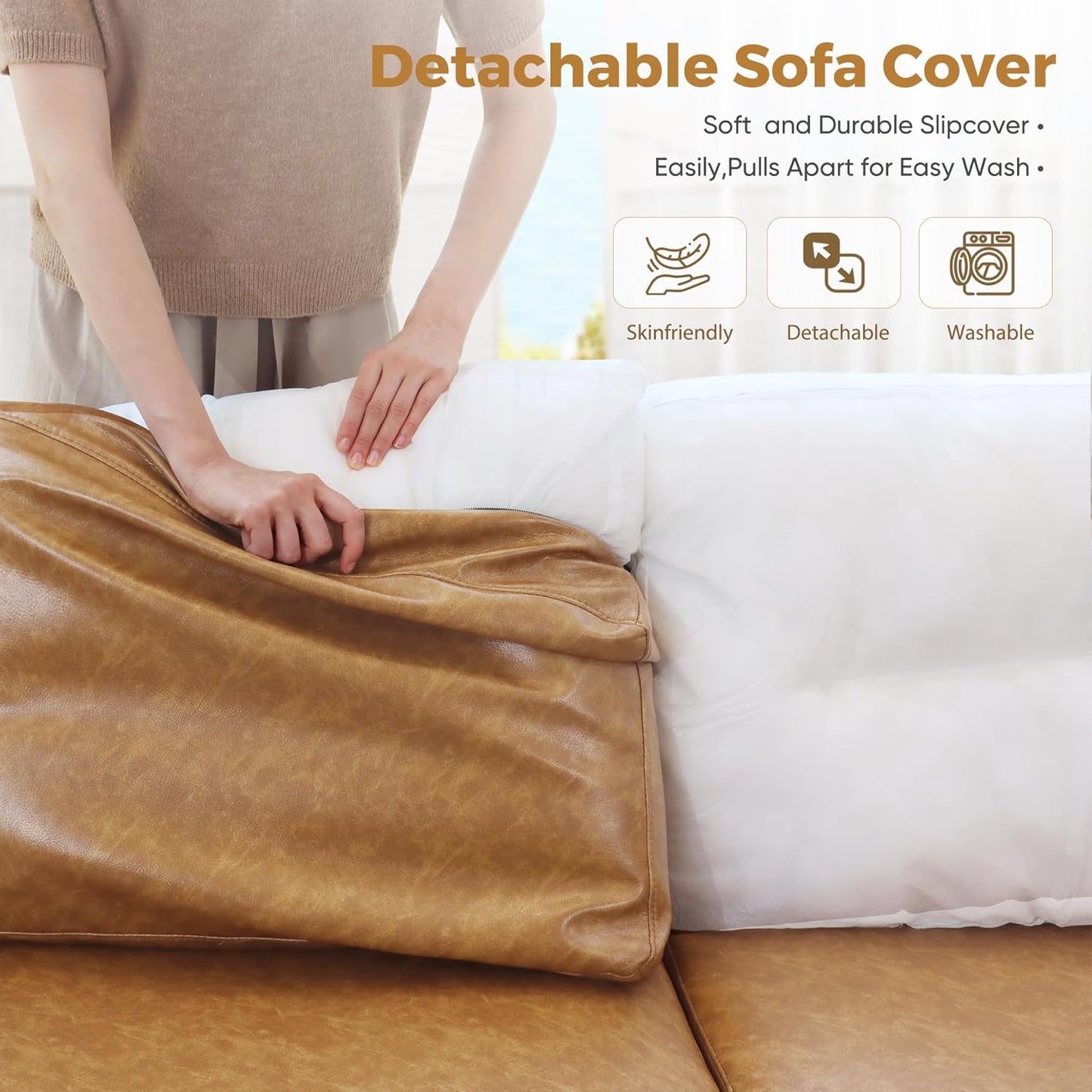 Faux Leather Oversized Accent Chair with Storage Deep Seat Single Sofa Large Reading Armchair for Living Room Bedroom Office Brown