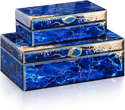 Homde Glass Decorative Storage Box: Set of 2 Boxes for Home Decor - Large Organizer with Lids for Decorations