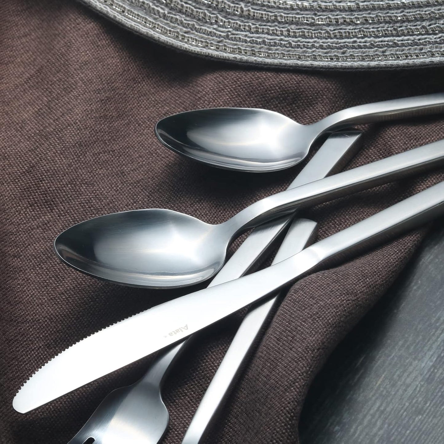 Alata Cube 20-Piece Forged Silverware Set Stainless Steel Flatware Set,Service for 4,Matte Satin Polished Cutlery Set,Dishwasher Safe