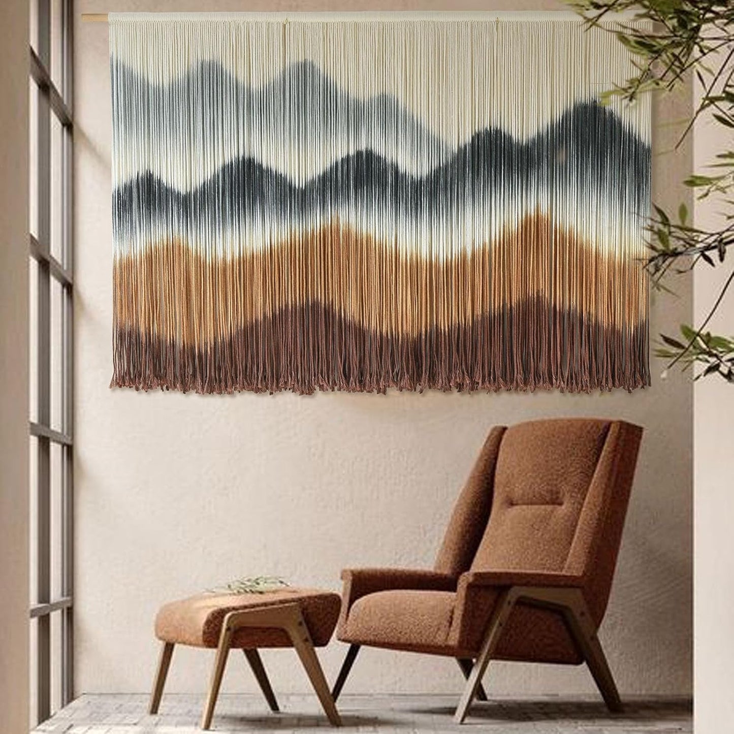 Macrame Wall Hanging Mountain Wall Art Dip-Dyed Macrame Wall Decor Modern Wall Decor Fiber Wall Art Craftsmanship 57" Wx35"L