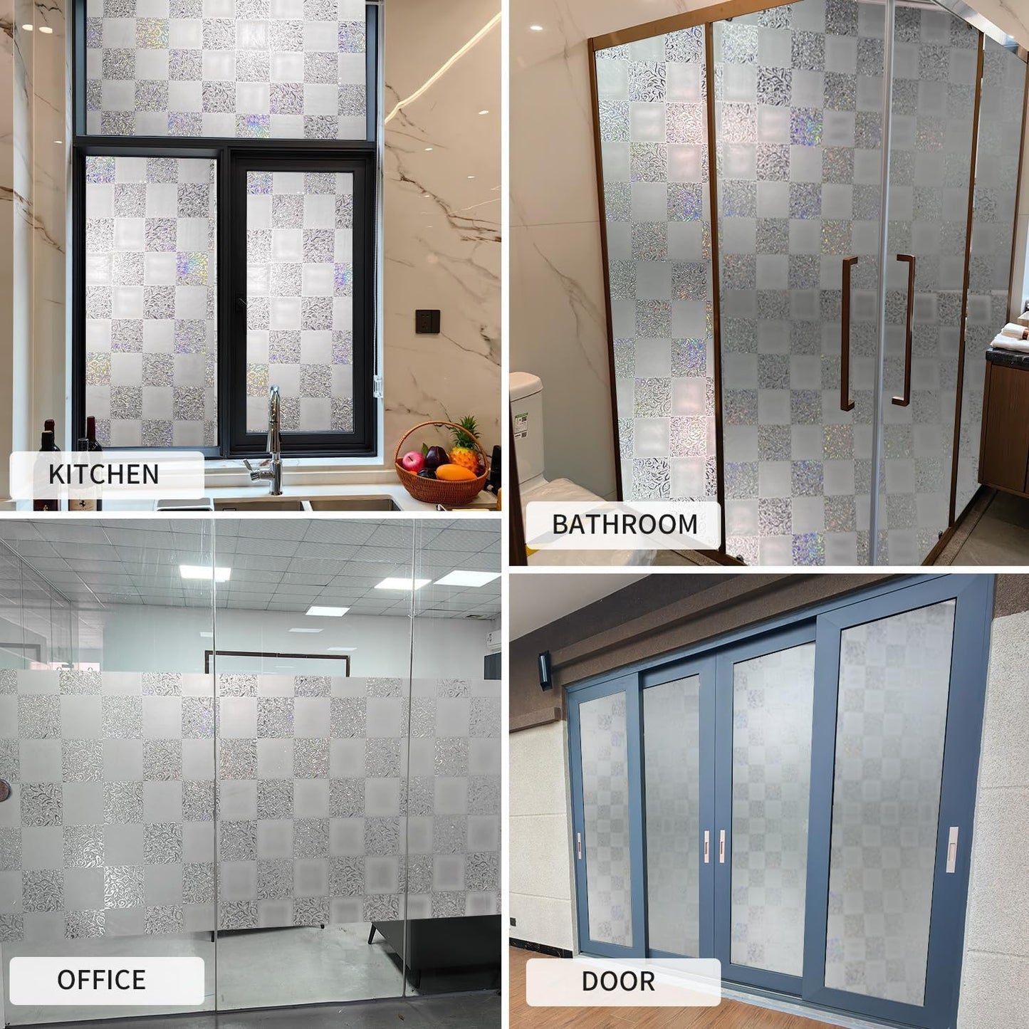 Window Film Privacy Day and Night with Installation Tools, Static Cling Glass Film Ideal for Home Shower Office Glass Door (White, 35.4 x 196.9 Inch)