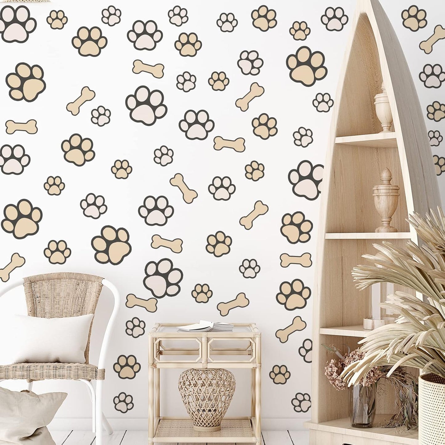 127 Glow in The Dark Dog Paw Stickers Luminous Removable Vinyl Wall Decals for Kids Nursery Bedroom(Green Light)