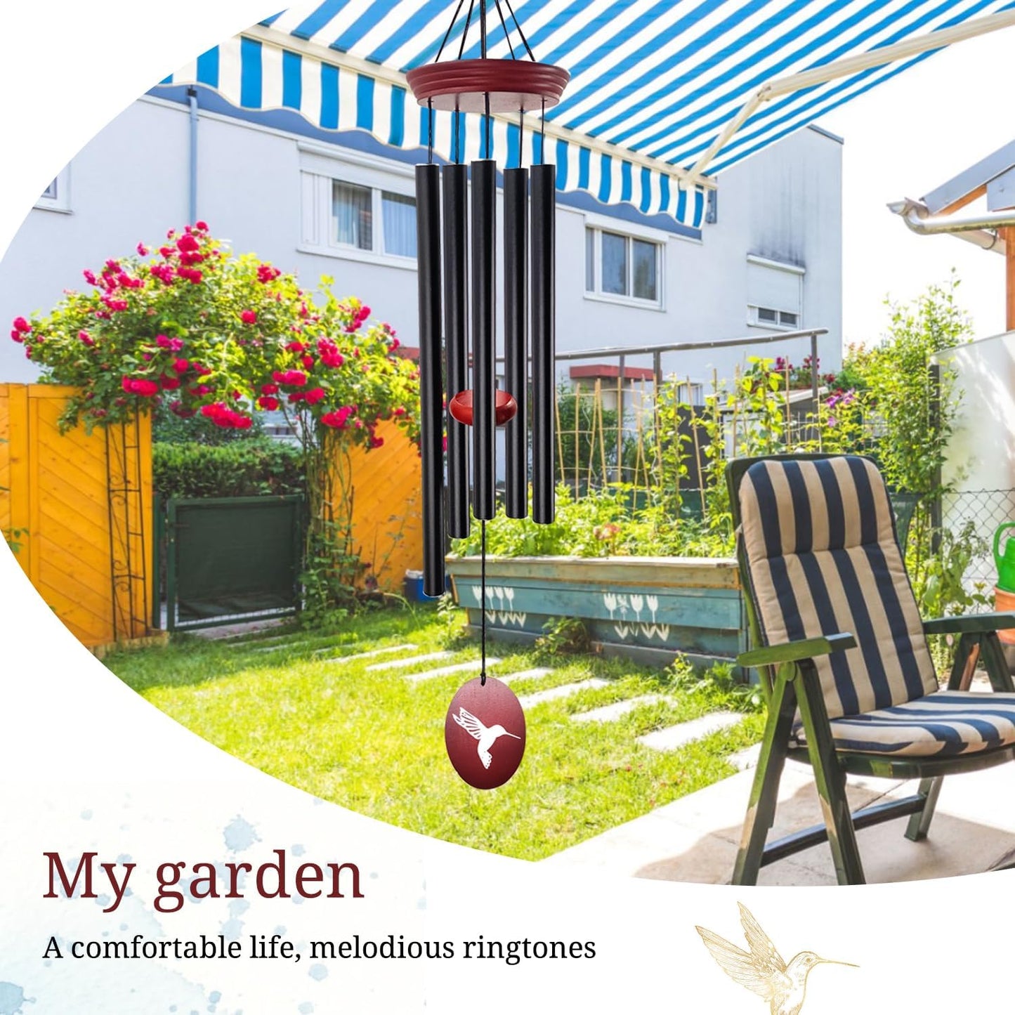 Hummingbird Wind Chimes – 33" Outdoor Tuned Melody Wind Chime, Soothing Memorial Gift for Mom & Grandma, Weather-Resistant Metal Chimes for Garden, Patio, Yard & Home Décor