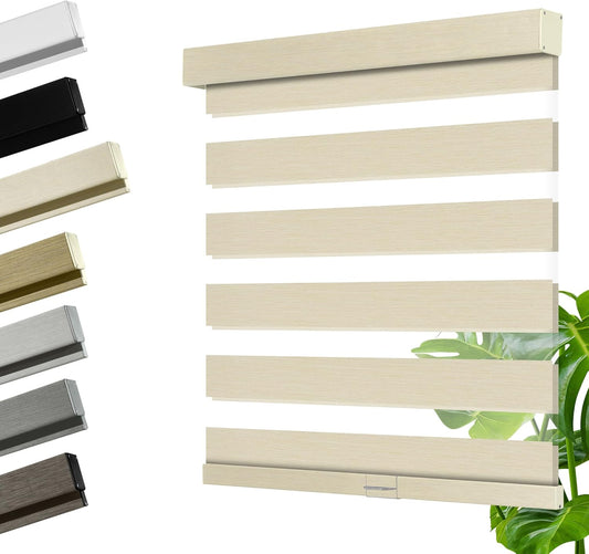 Cordless Zebra Blinds for Windows, Blackout Interior Blinds,Easy to Install,UV Protection,for Offices and Home,Custom Roller Shades, Mousse Beige,16" W x 56" H