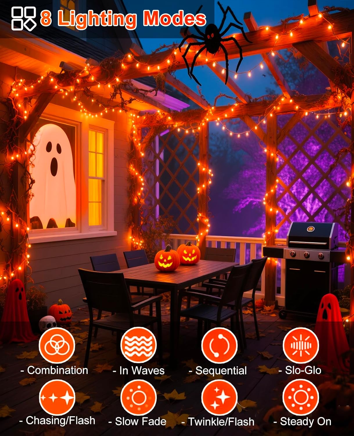 80FT 240 LED Halloween Lights Outdoor, Orange String Lights for Outside with Waterproof 8 Modes, Connectable Green Wire Twinkle Tree Light for Indoor Bedroom Patio Garden Party Holiday Decorations