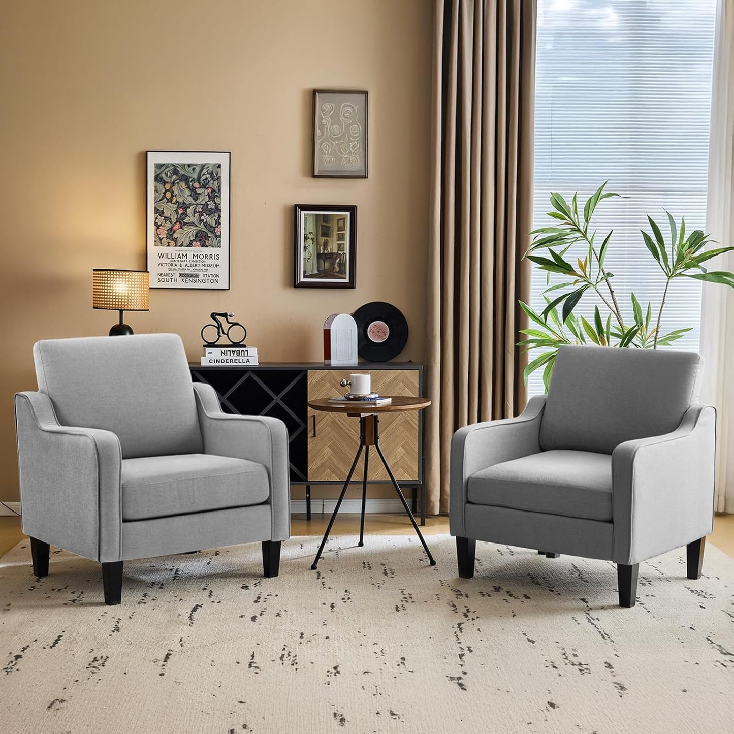 VINGLI Modern Accent Chairs Set of 2, Grey Living Room Chairs Comfy Armchair for Bedroom, Upholstered Sofa Chair Reading Chair for Small Spaces, Apartment, Waiting Room