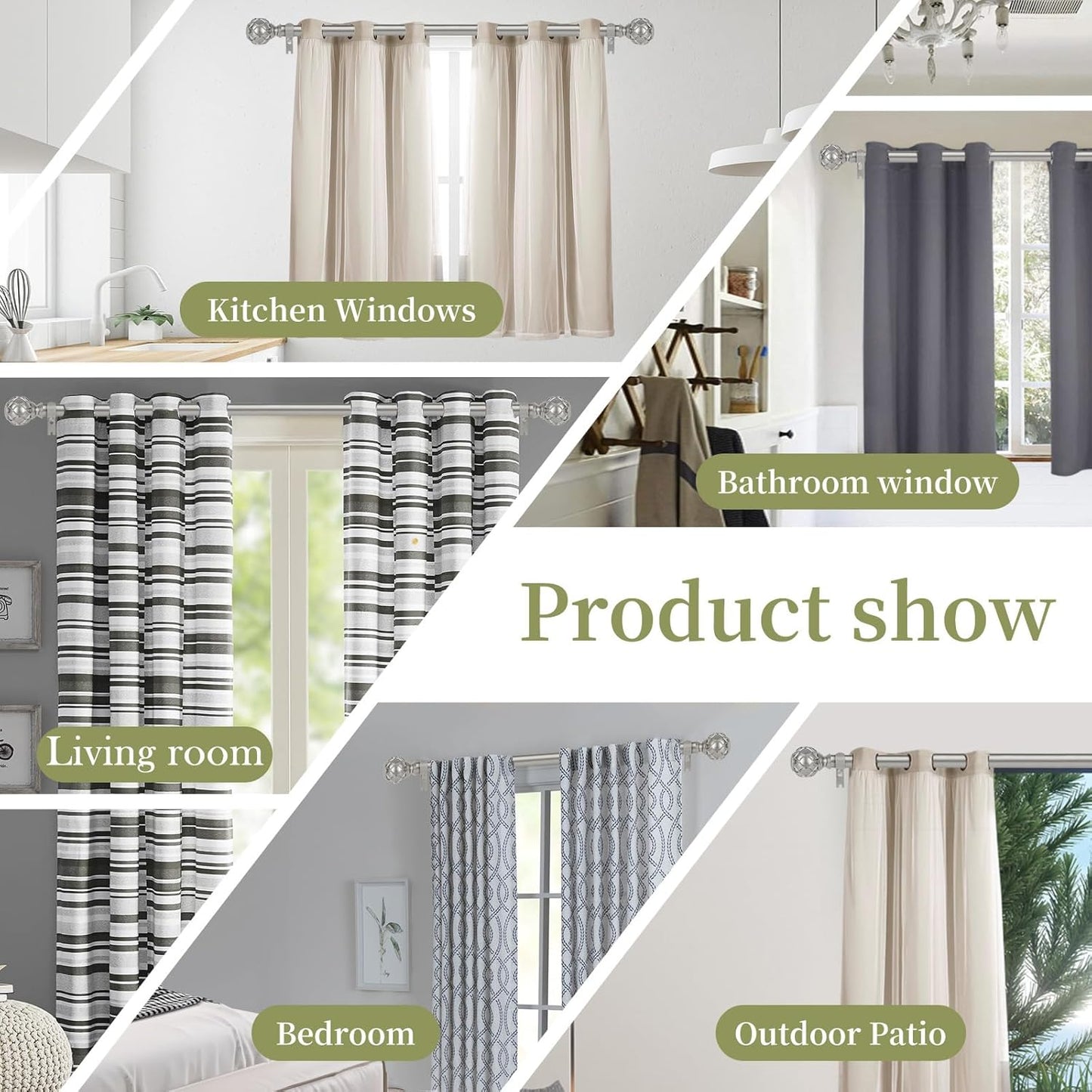 Silver Adjustable Curtain Rods for Windows:18-60 Inch Farmhouse Heavy Duty Curtain Rod for Bedroom Living Room,Boho Decorative Rustic Drapery Rods with Vintage Coastal Finial,Antique Silver