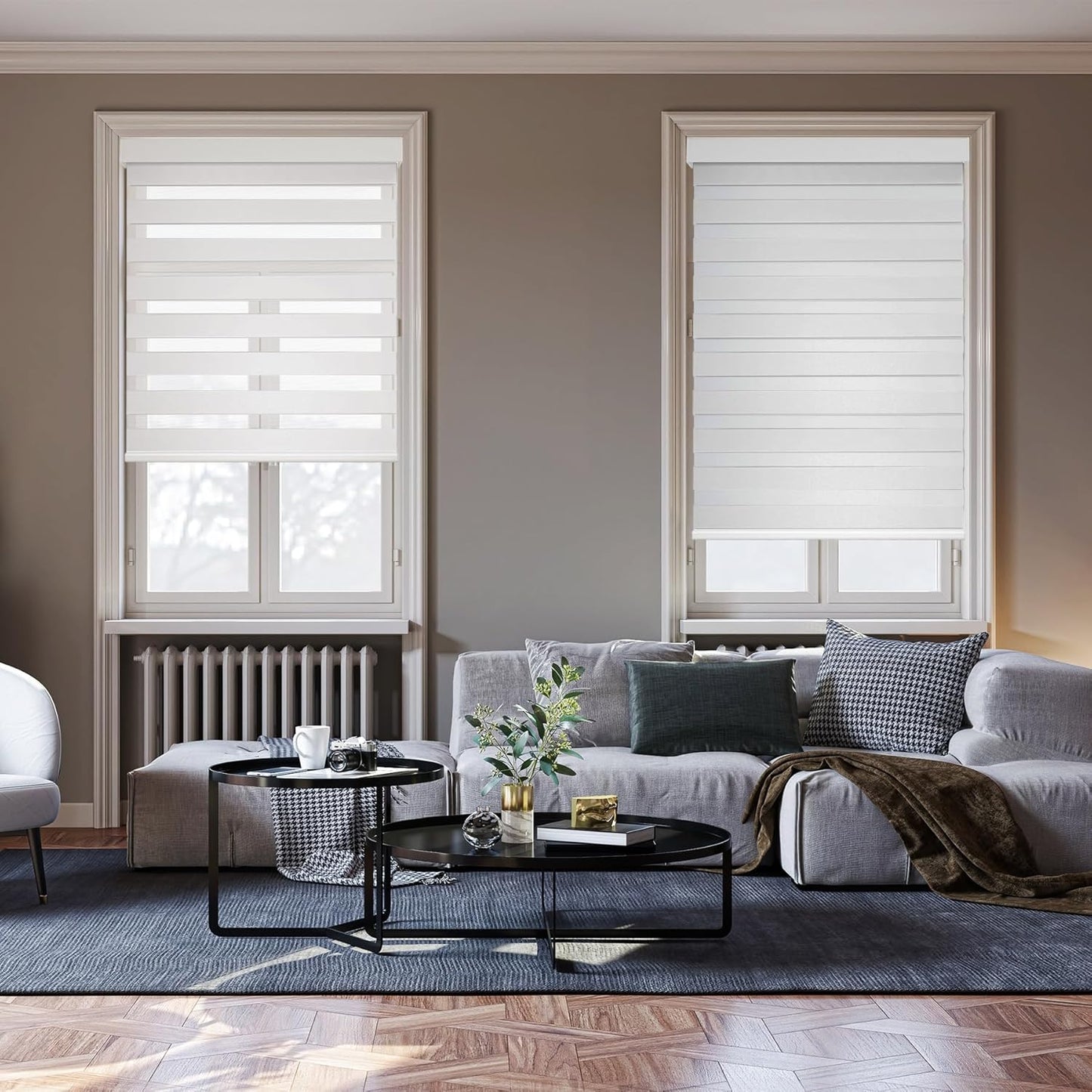 HESTIA Cordless Zebra Blinds Light Filtering Roller Shades Blackout Indoor Window Blind for Home Office,White,34" W x 48" H