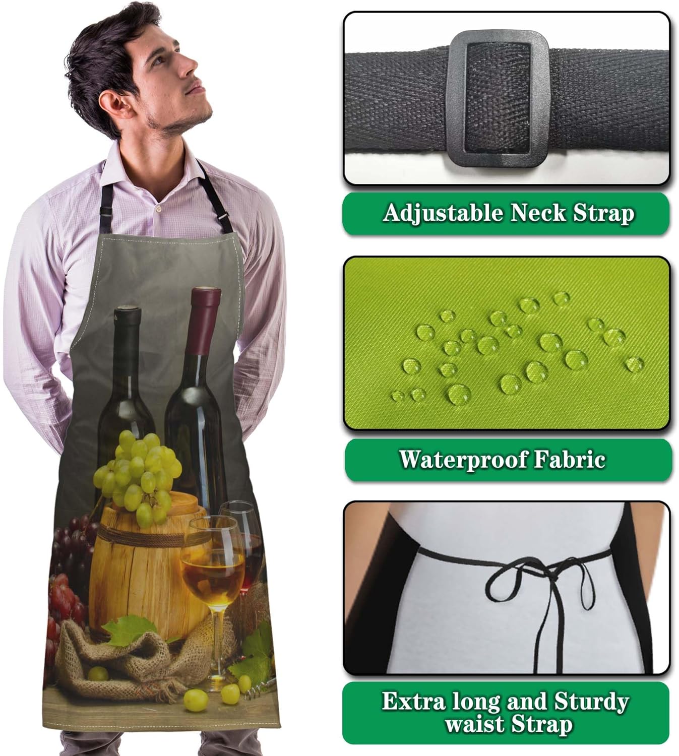 Garden Apron for Men Bottles and Glasses Pinafore Aprons for Women for Kitchen Cooking Restaurant BBQ Painting Crafting Gardening 27” (W) x 31” (H), Waterproof Aprons