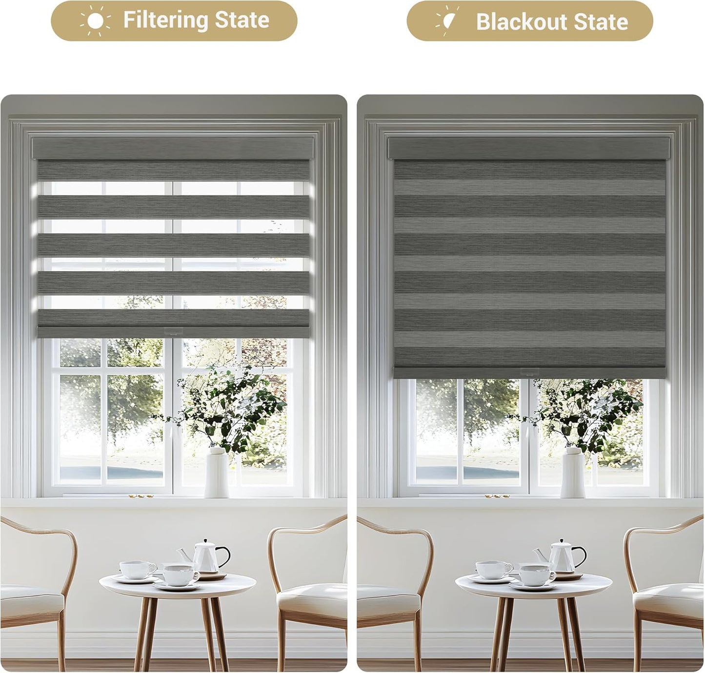 Cordless Zebra Blinds for Windows, Blackout Interior Blinds,Easy to Install,UV Protection,for Offices and Home,Custom Roller Shades, Mousse Grey,86" W x 56" H