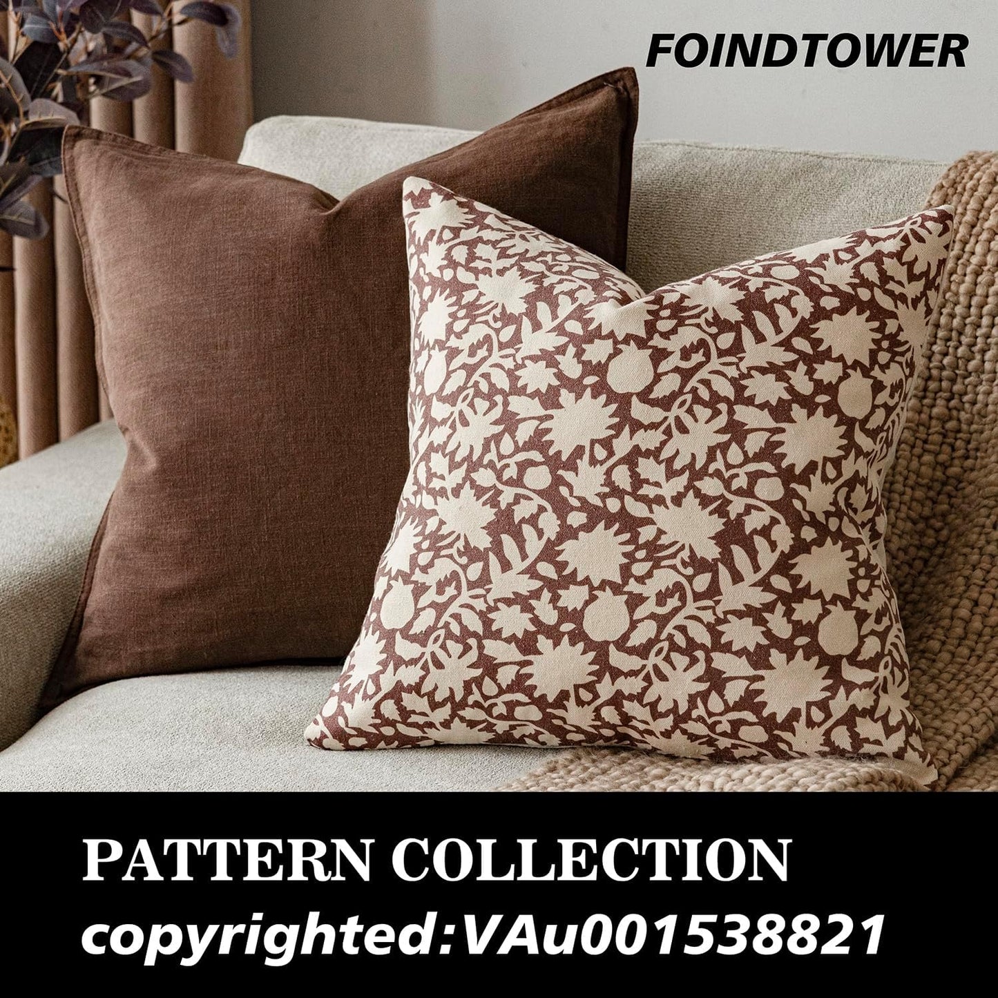 Foindtower Set of 2 Decorative Neutral Floral Throw Pillow Covers Accent Farmhouse Cushion Covers Boho Vintage Pillowcase for Couch Sofa Bedroom Living Room Home Decor Outdoor,18×18 Inch,Wine Red