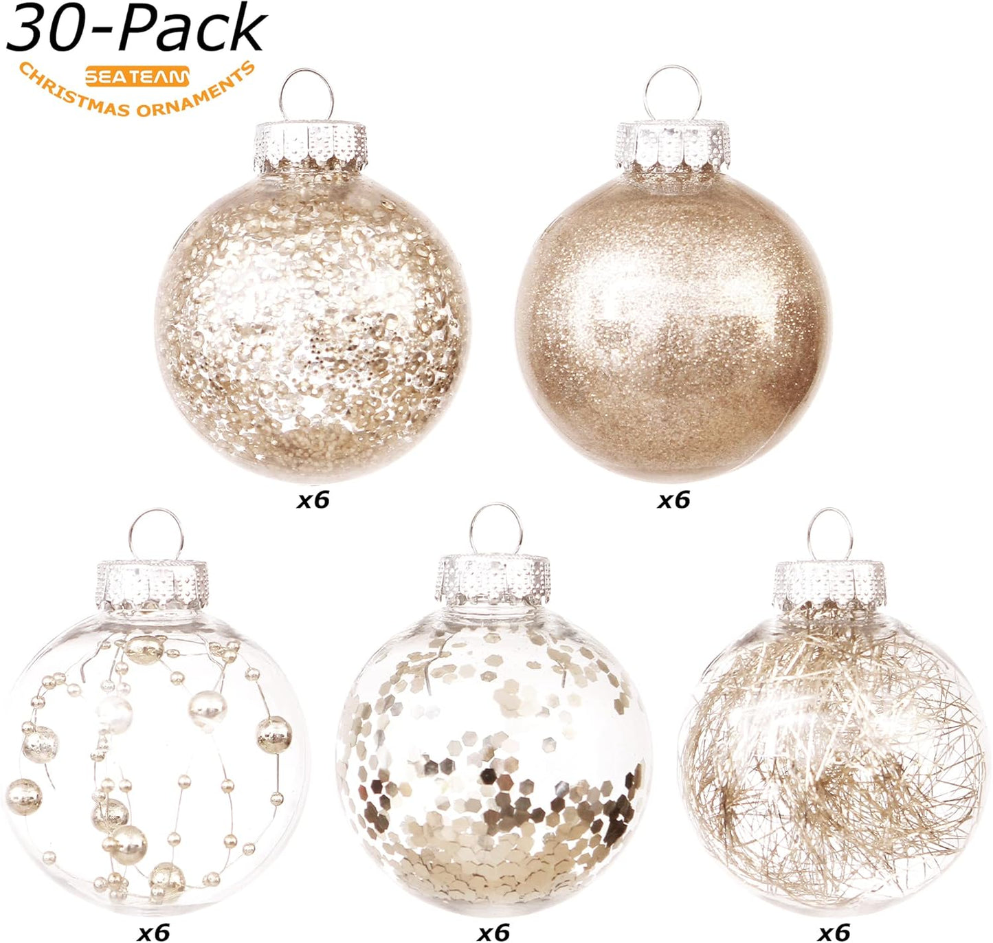 Sea Team 60 mm/2.36 Inch Set of Colourful and Sparkling Painted Ornaments and Hanging Baubles for Christmas Tree – 30 Pieces