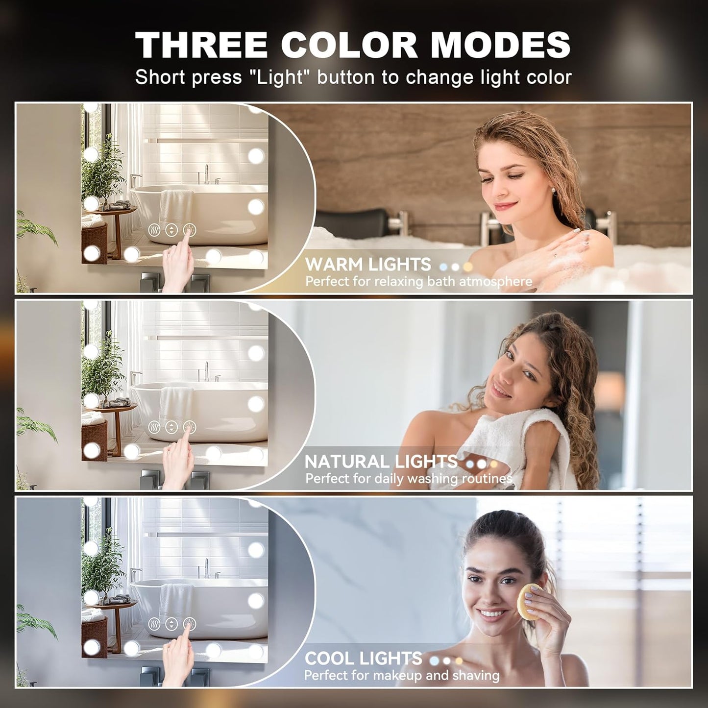 Hasipu LED Bathroom Mirror with Lights, 55" x 36" Hollywood Wall-Mounted Bathroom Mirror with 26 Dimmable Bulbs, 3 Colors Modes, Touch Control, Anti-Fog, Memory Function, Shatter-Proof, ETL Listed