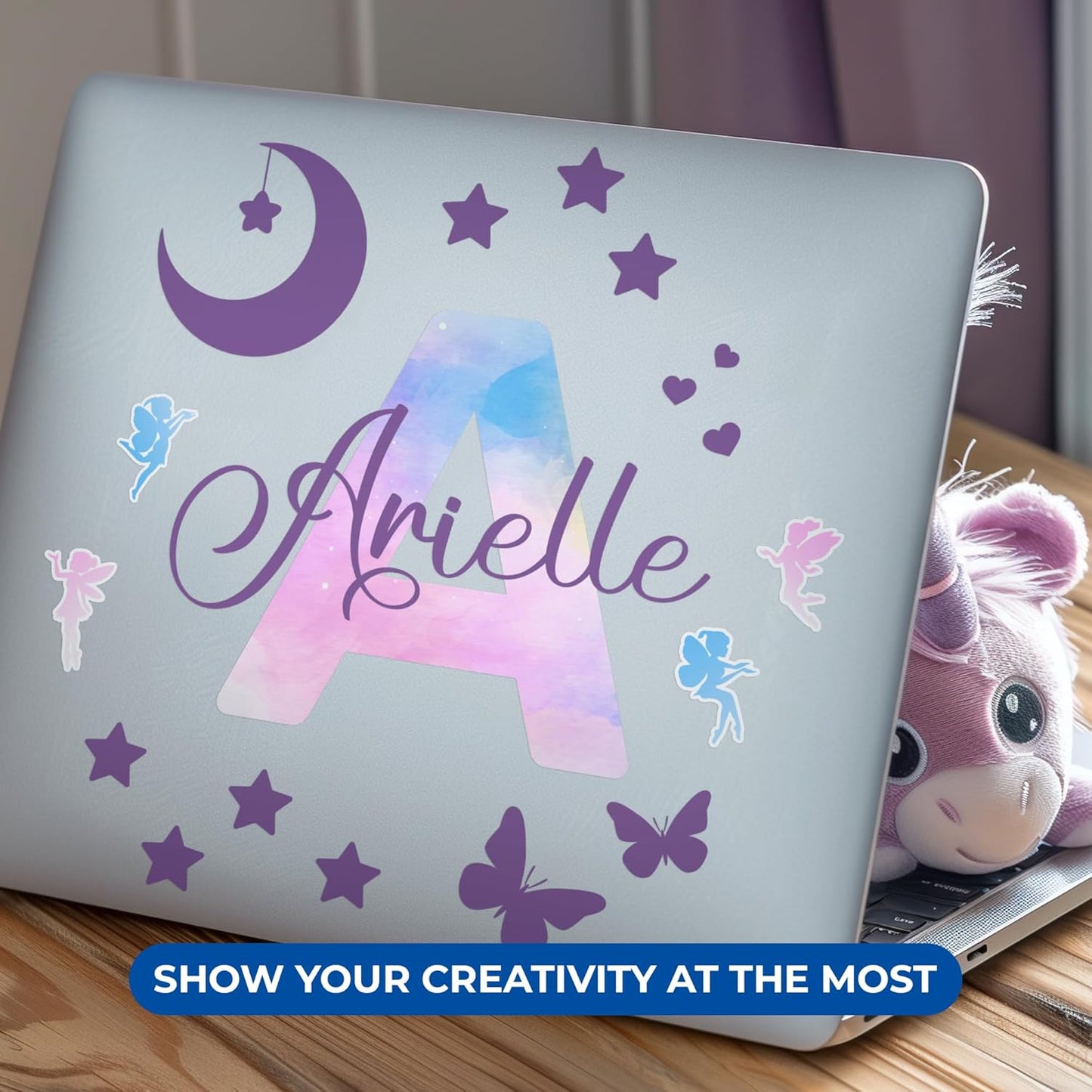 Custom Stickers Name Wall Decor I Personalized Name Sign for Room Decor | Multiple Custom Name & Initial I Decal for Baby Girl Nursery Decor I Nursery Wall Decal for Baby (A. Pink and Blue Sky)