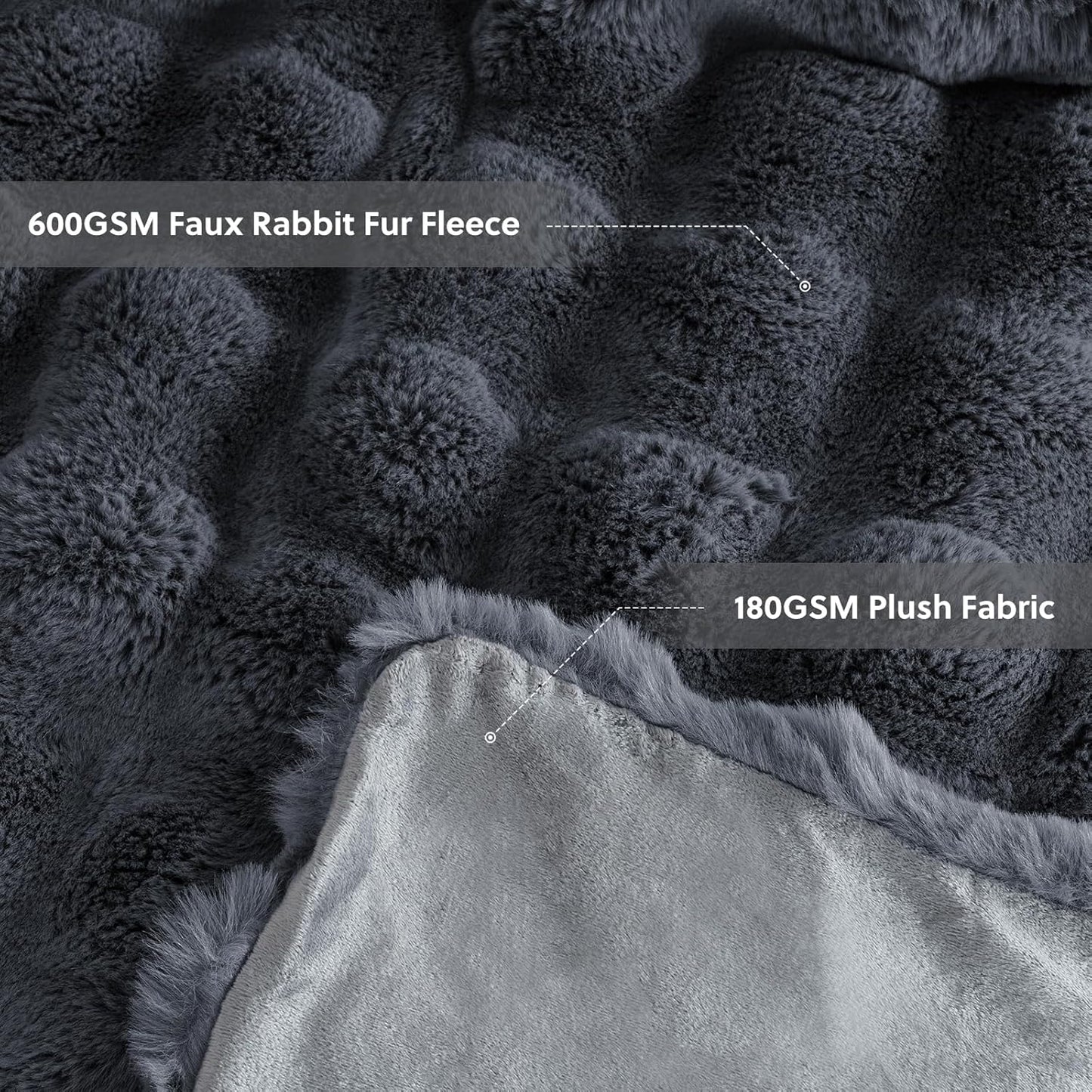Cozy Faux Fur Throw Blanket for Bed-Warm Fuzzy Throw Blanket, Soft Plush Thick Bubble Blankets for Bedroom and Living Room, Furry Luxury Blanket, 90 x 90, Grey