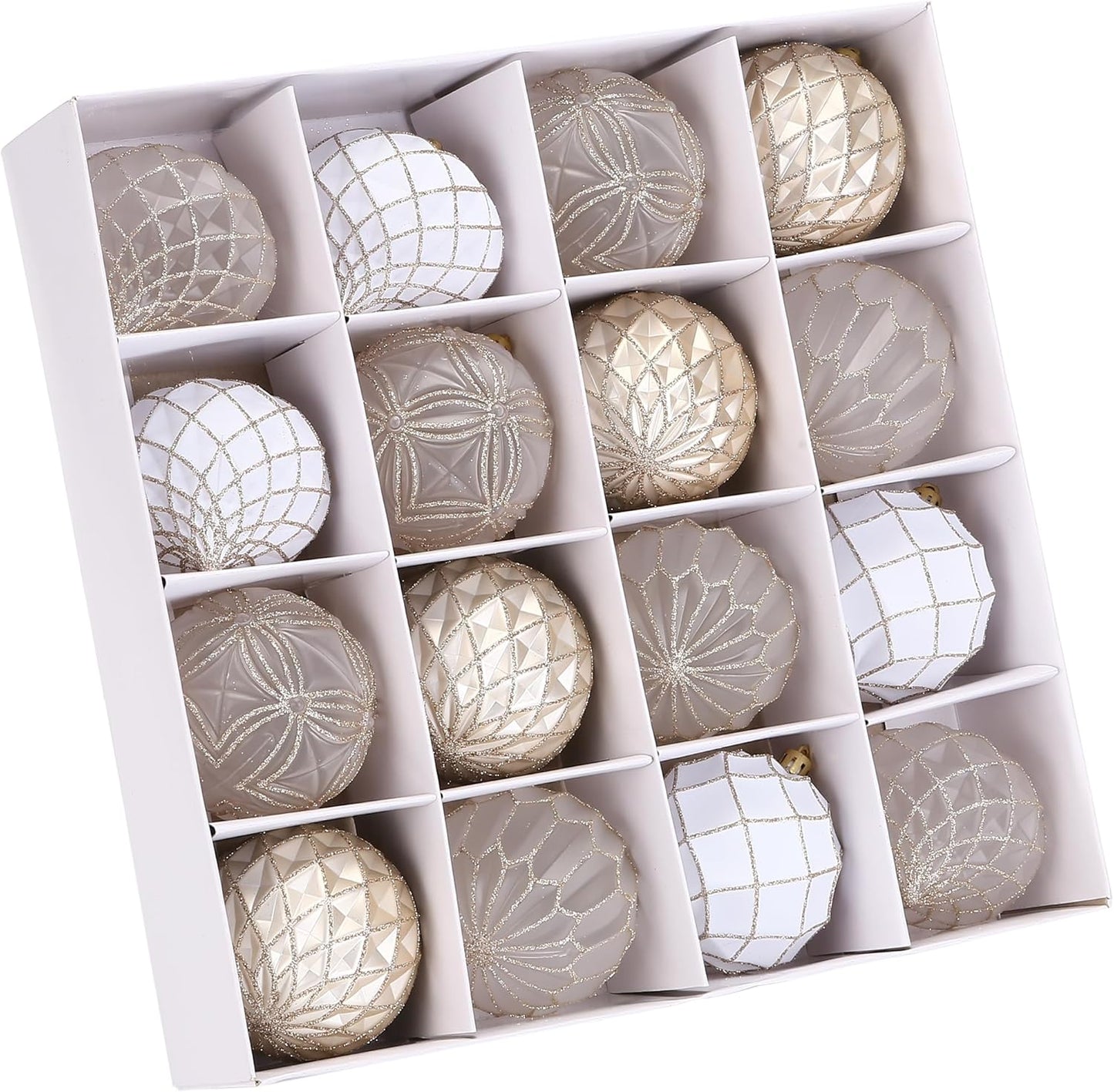 Sea Team Christmas Baubles Set of 16 80mm Christmas Tree Hanging Ornaments Decoration (Champagne and Matte)